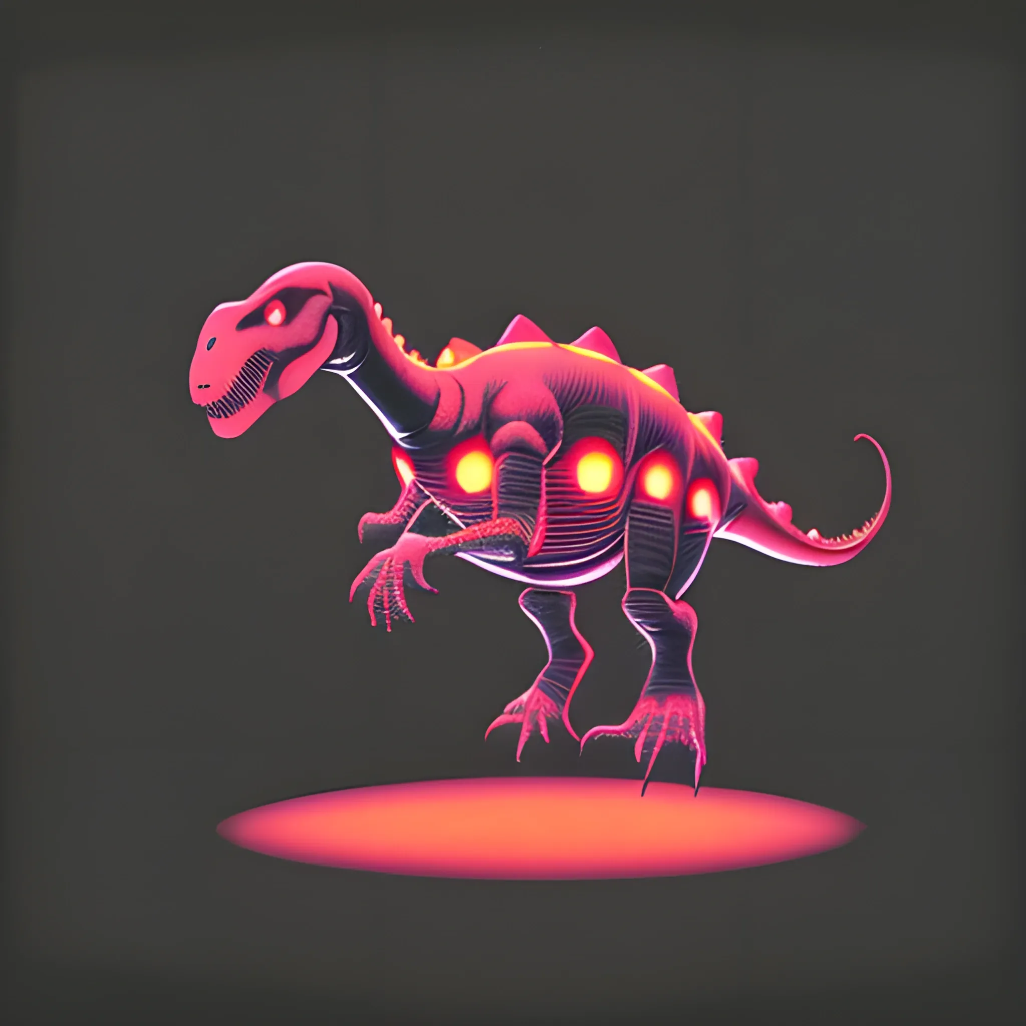 technological head dinosaur in shadow, Trippy, Cartoon