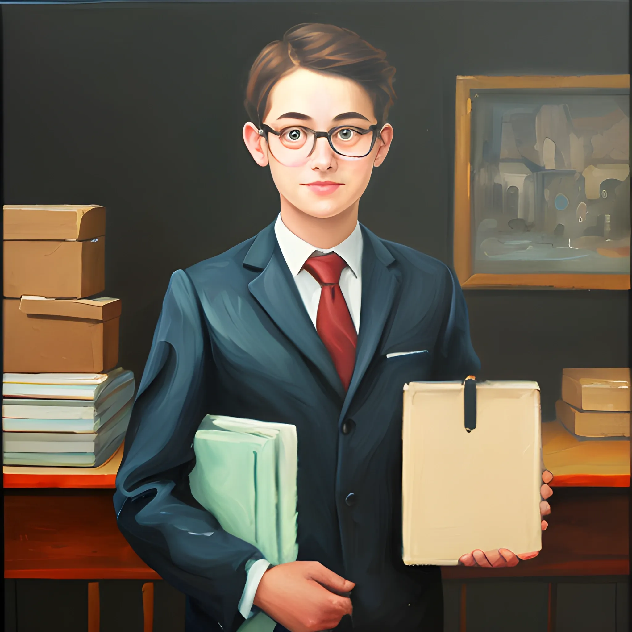 Intern in the first day of job, Oil Painting