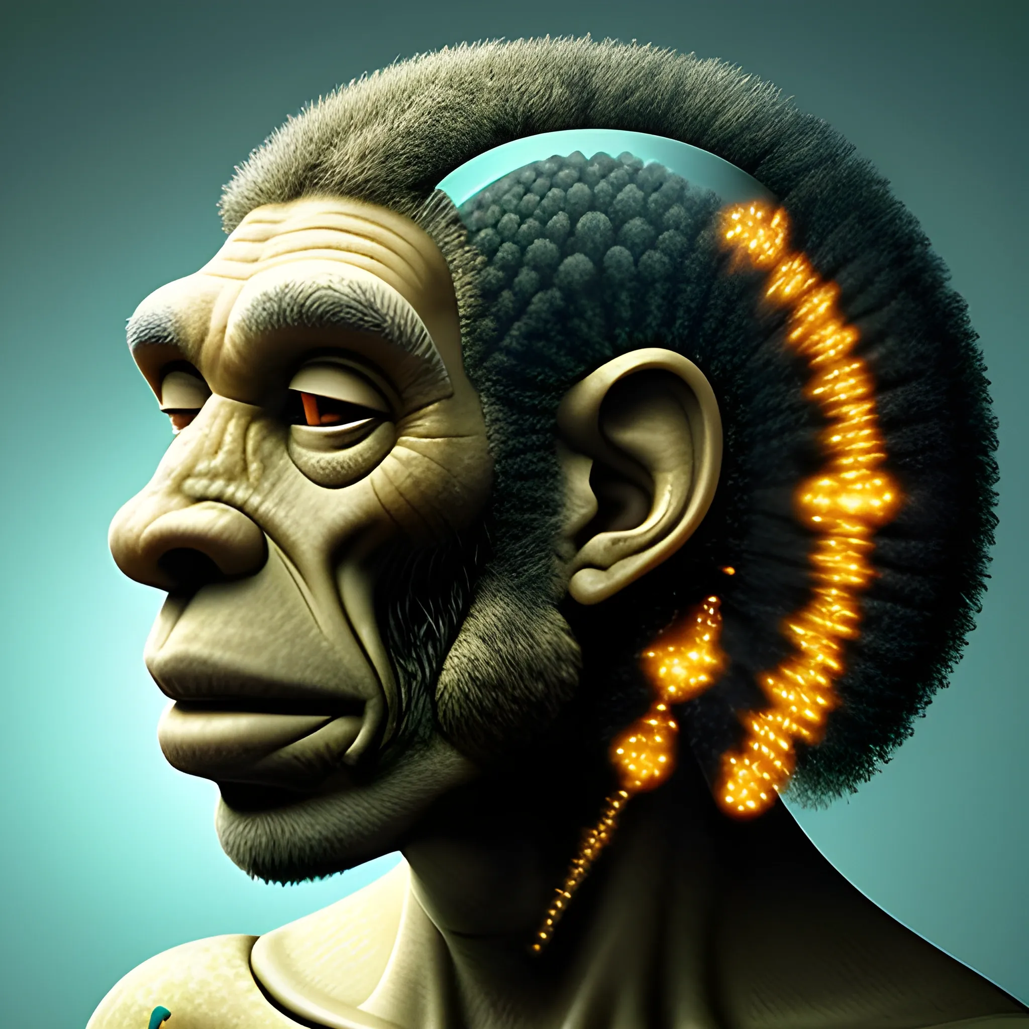 neanderthal discovering artificial inteligence, Trippy