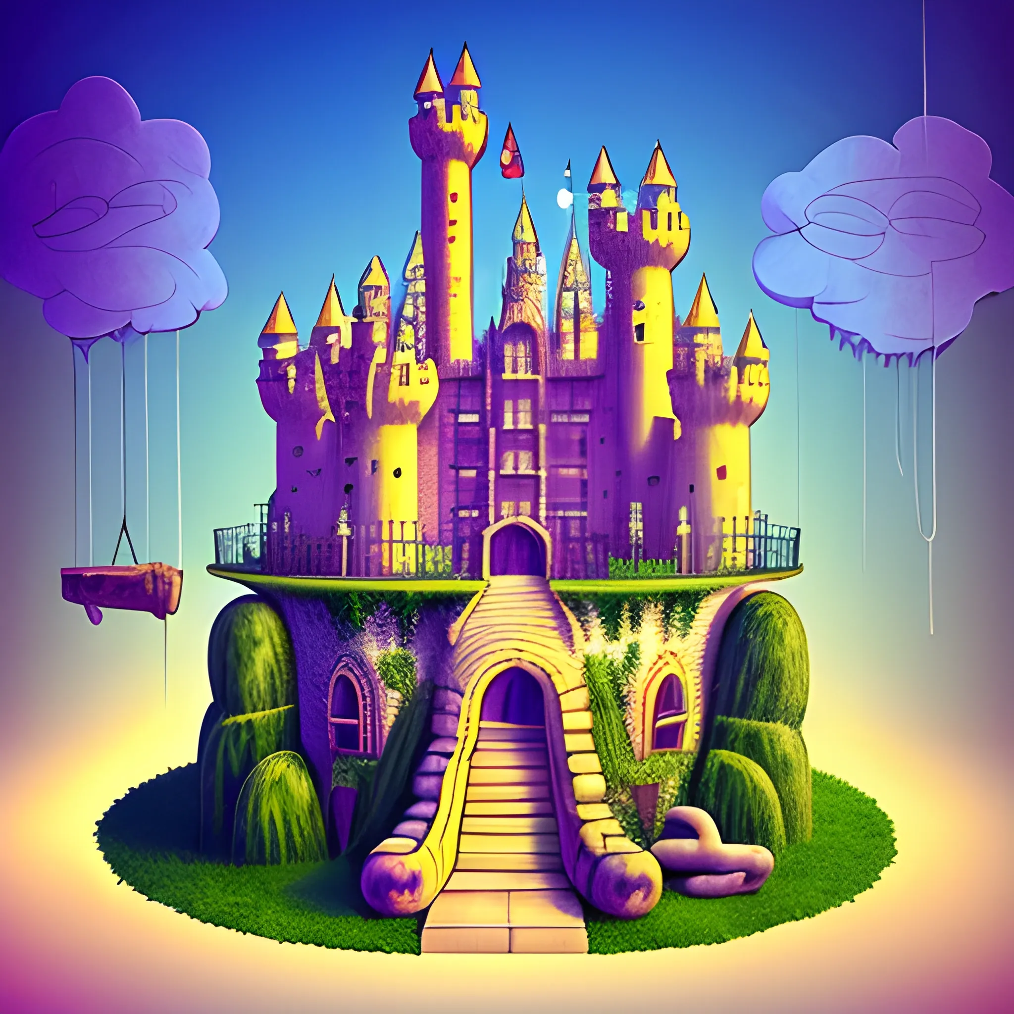 habitacion de castillo con ventanales grandes, Trippy, Cartoon, 3D