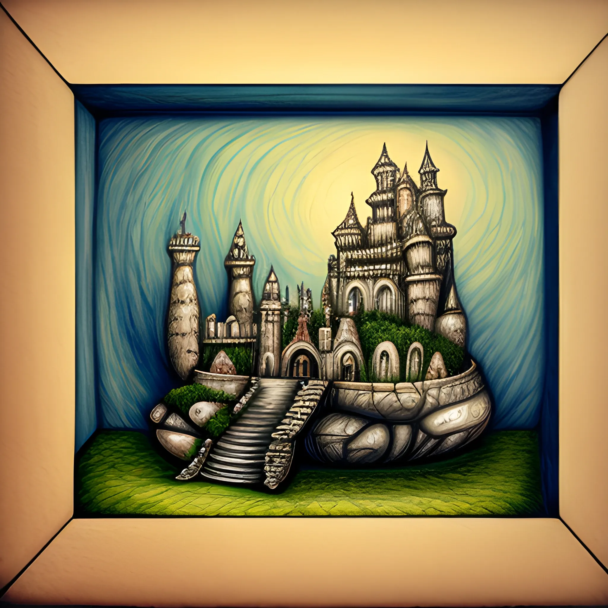 habitacion de castillo con ventanales grandes, Trippy, Cartoon, 3D, Pencil Sketch, Oil Painting