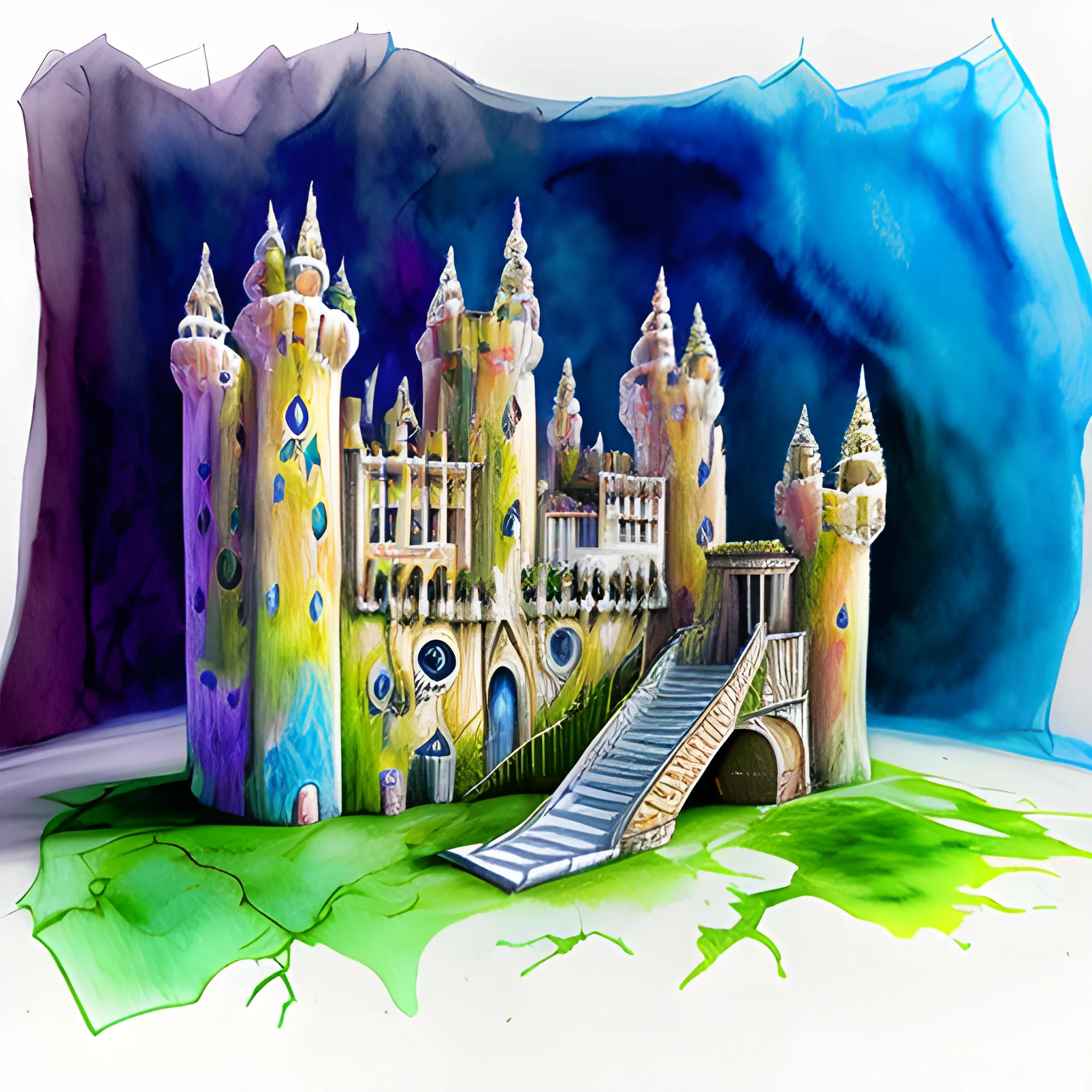 habitacion de castillo con ventanales grandes, Trippy, Cartoon, 3D, Pencil Sketch, Oil Painting, Water Color