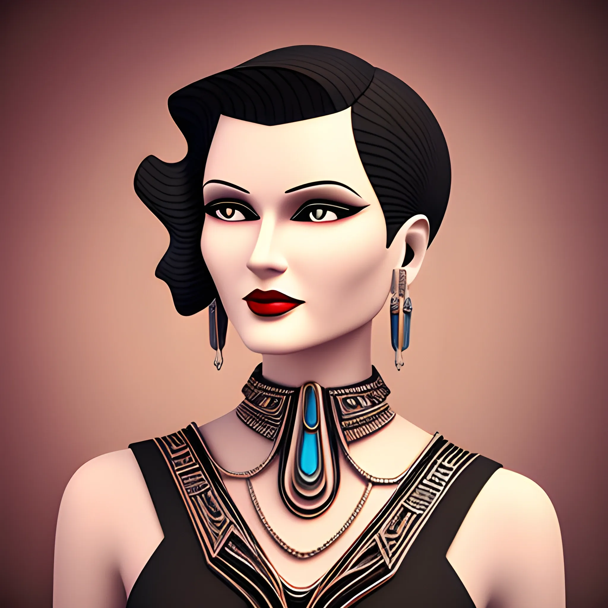 Art deco, woman wearingearrings, digital illustration style,. Very detailed and high quality, 3D, 3D, 3D, 3D