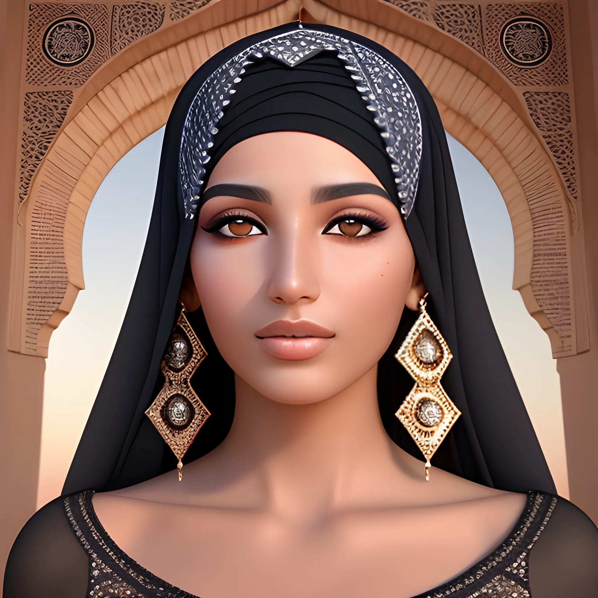 Moroccan beauty, extreme picture quality, ambient light, exquisite facial features, 3D