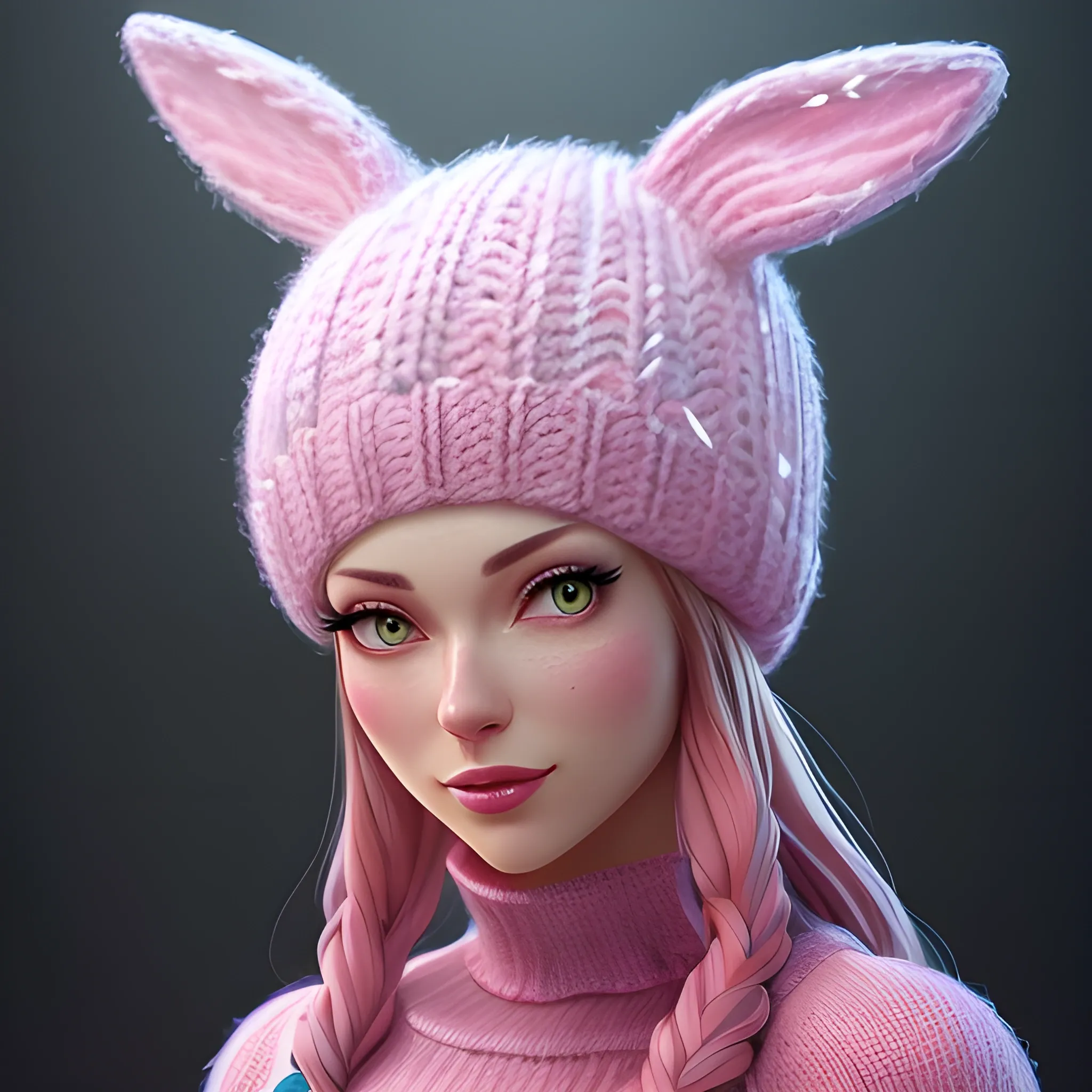 Pink cute bunny in a knitted hat,in the midst of flickering lights, a magical forest, lilac fog, wide angle, super highly detailed, professional digital painting, artstation, concept art, smooth, sharp focus, no blur, no dof, extreme illustration, Unreal Engine 5, Photorealism, HD quality, 8k resolution, cinema 4d, 3D, beautiful, cinematic, art by artgerm and greg rutkowski, , Cartoon, Trippy, 3D