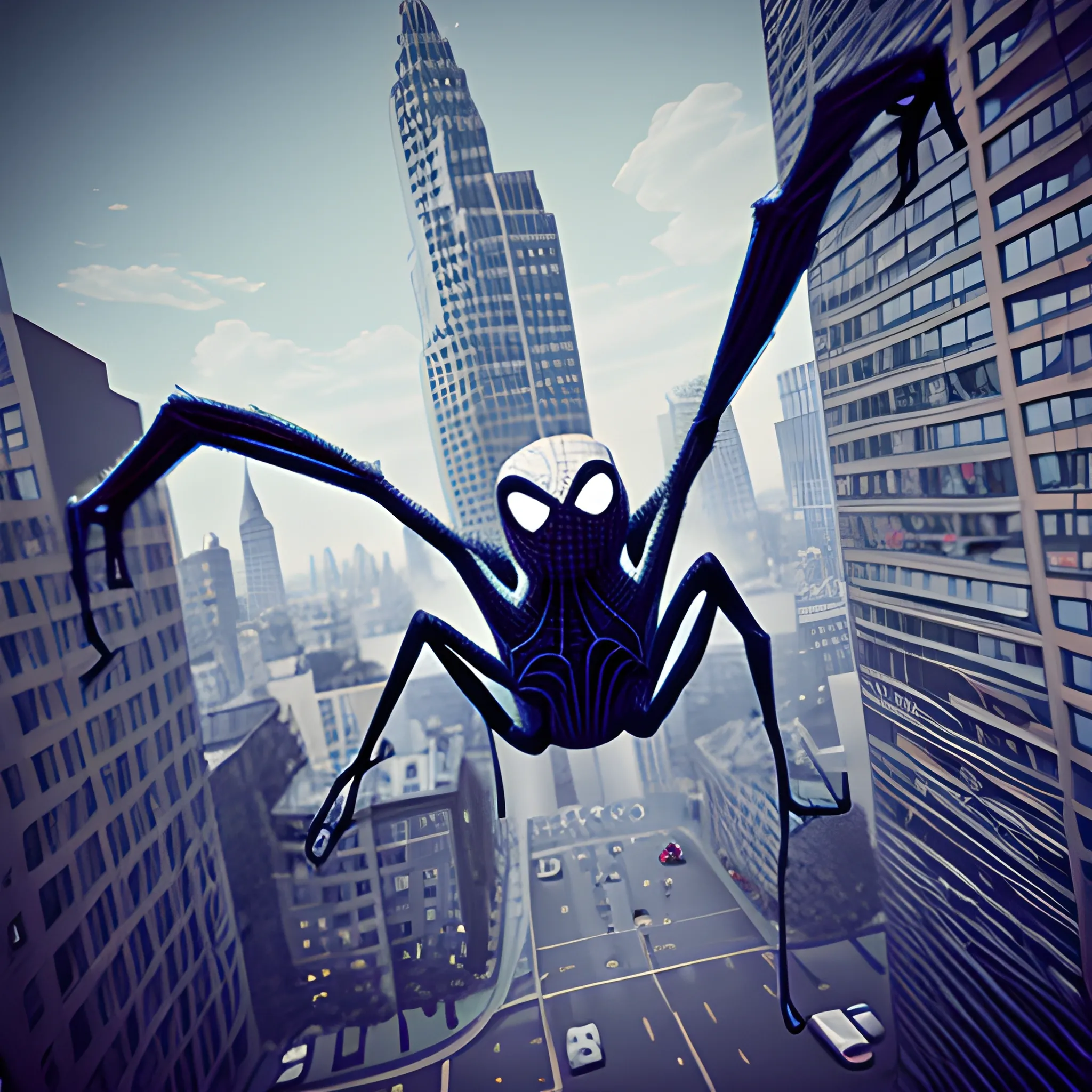 ghost spider swinging around the city, 3D