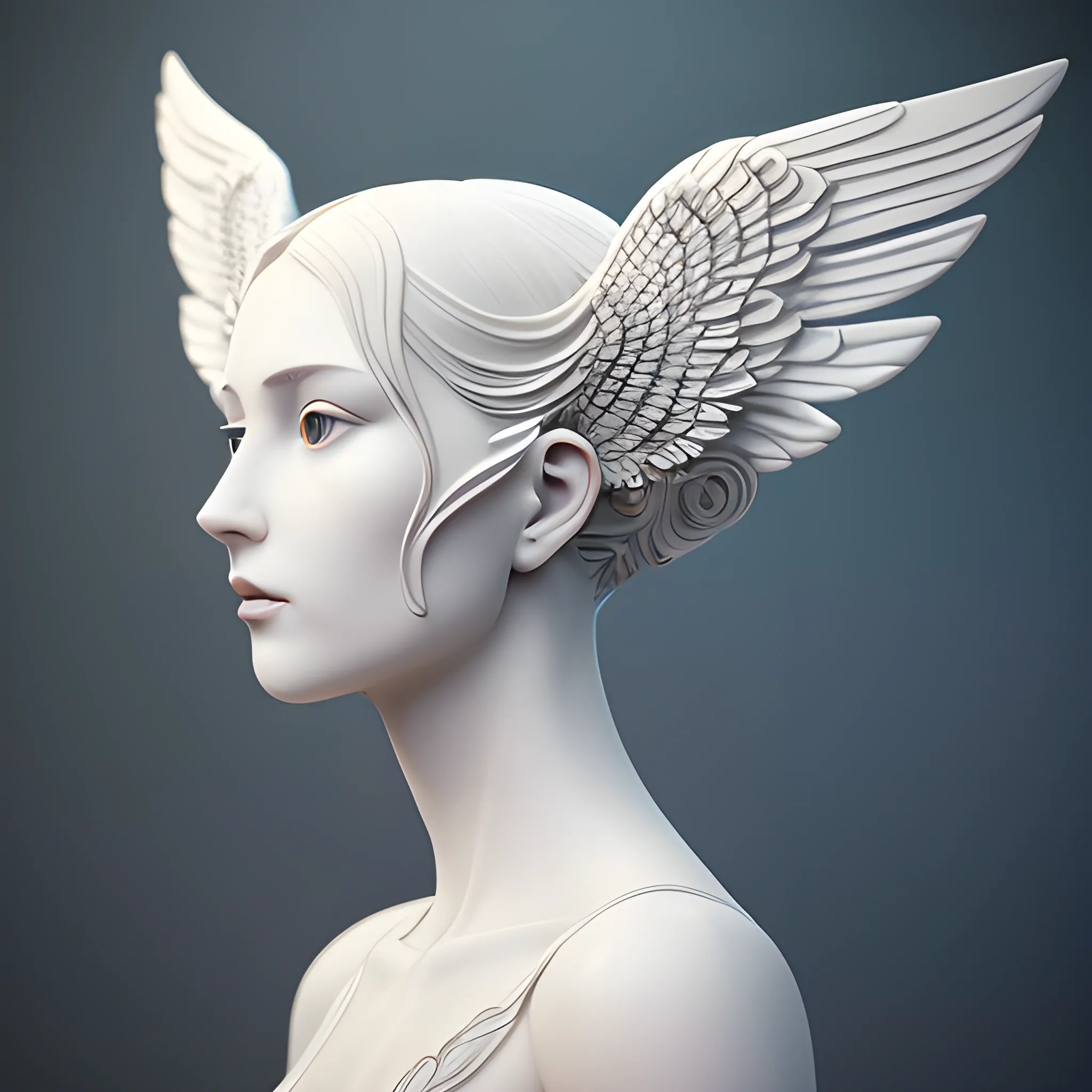 mdjrny-v4 style, symmetric, intricate, centred 3d render ultra detailed of a beautiful porcelain isis covered profile portrait woman with wings, 150 mm, beautiful studio soft light, rim light, vibrant details, luxurious antic, hyperrealistic, anatomical, facial muscles, blade runner atmosphere , elegant, octane render, by caravaggio photos style, 8k