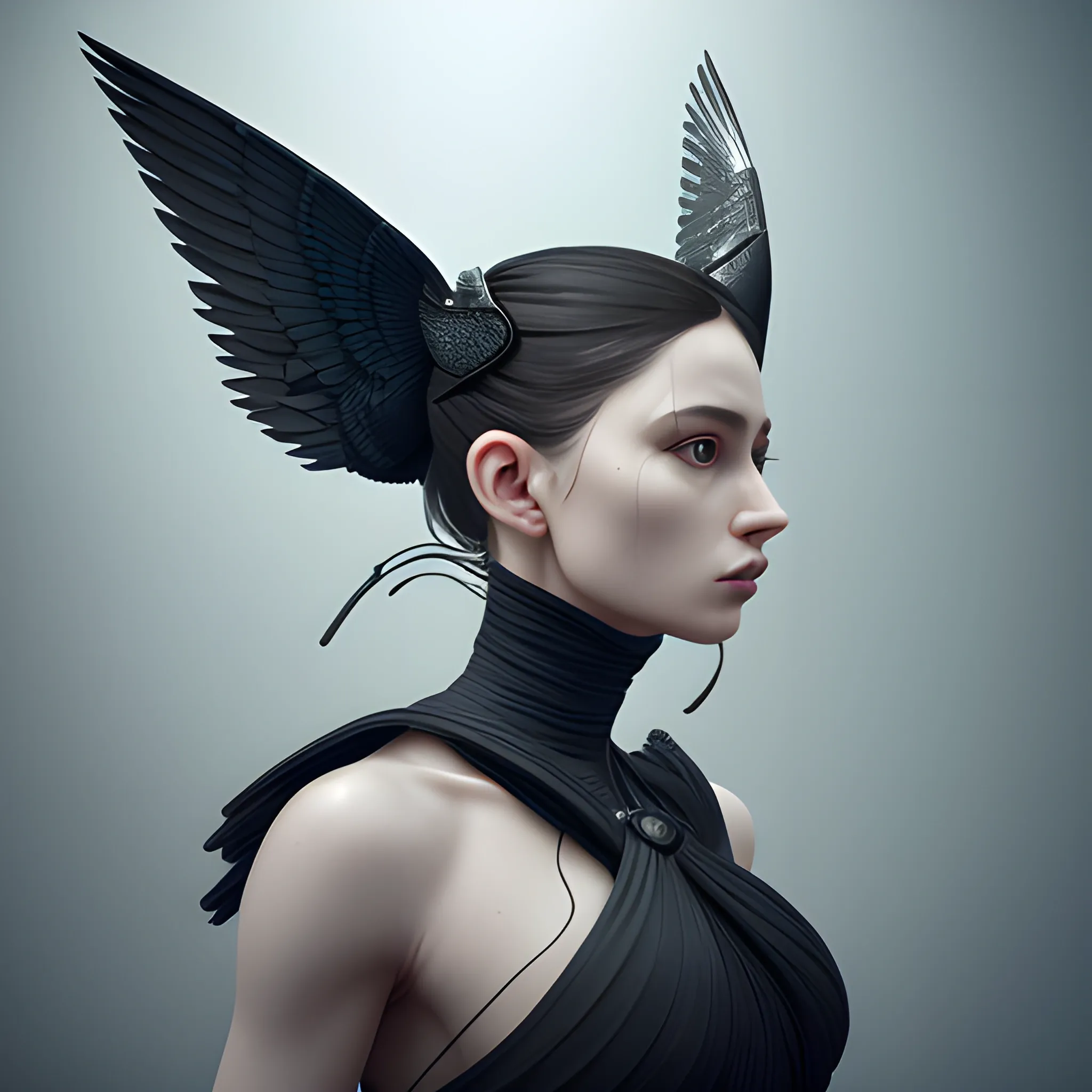 mdjrny-v4 style, from head to toe, symmetric, intricate, centred 3d render ultra detailed of a beautiful isis covered profile portrait woman with wings, 50 mm, beautiful studio soft light, rim light, vibrant details, luxurious antic, hyperrealistic, anatomical, facial muscles, blade runner atmosphere , elegant, octane render, by caravaggio photos style, 8k