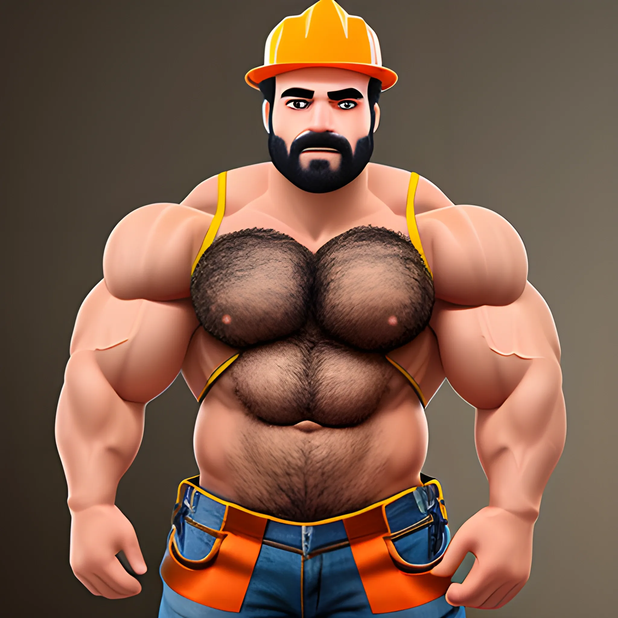 create a muscled hairy construction worker 