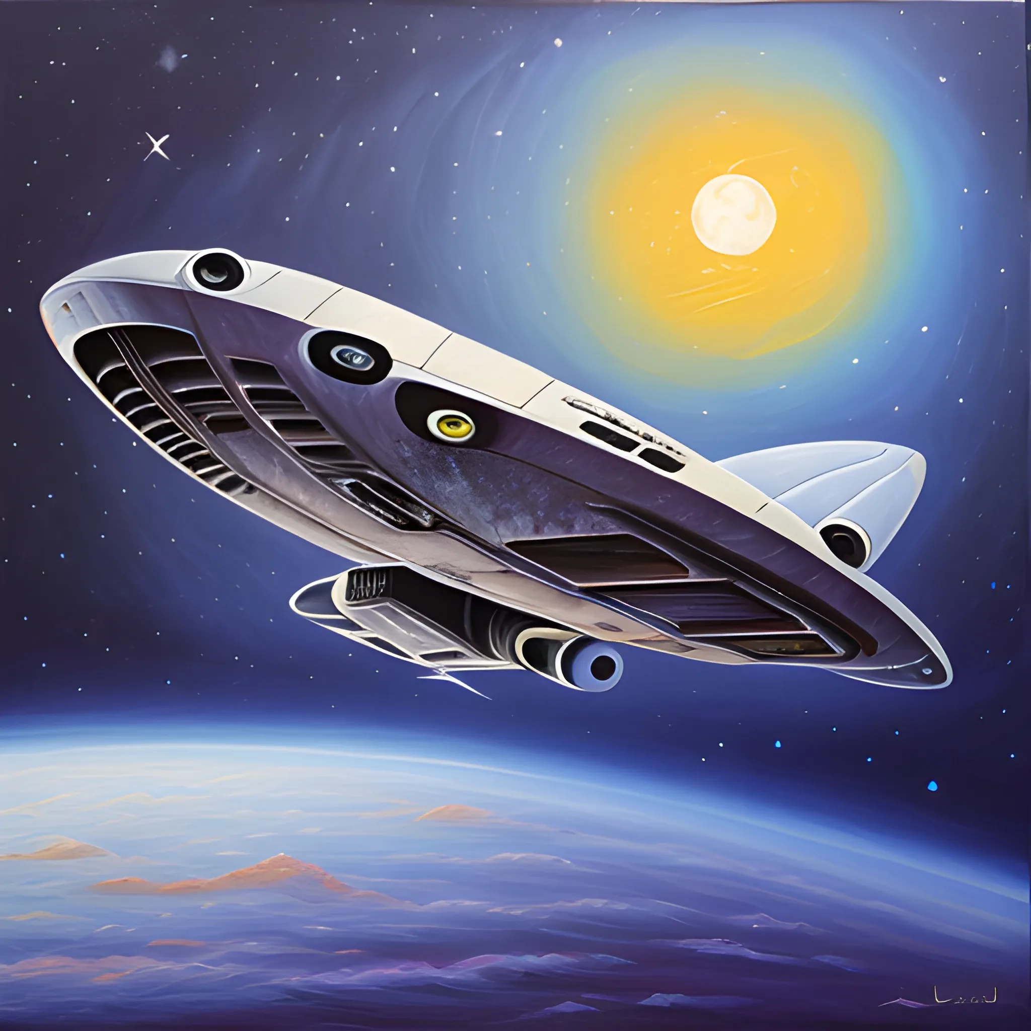 spaceship, Oil Painting