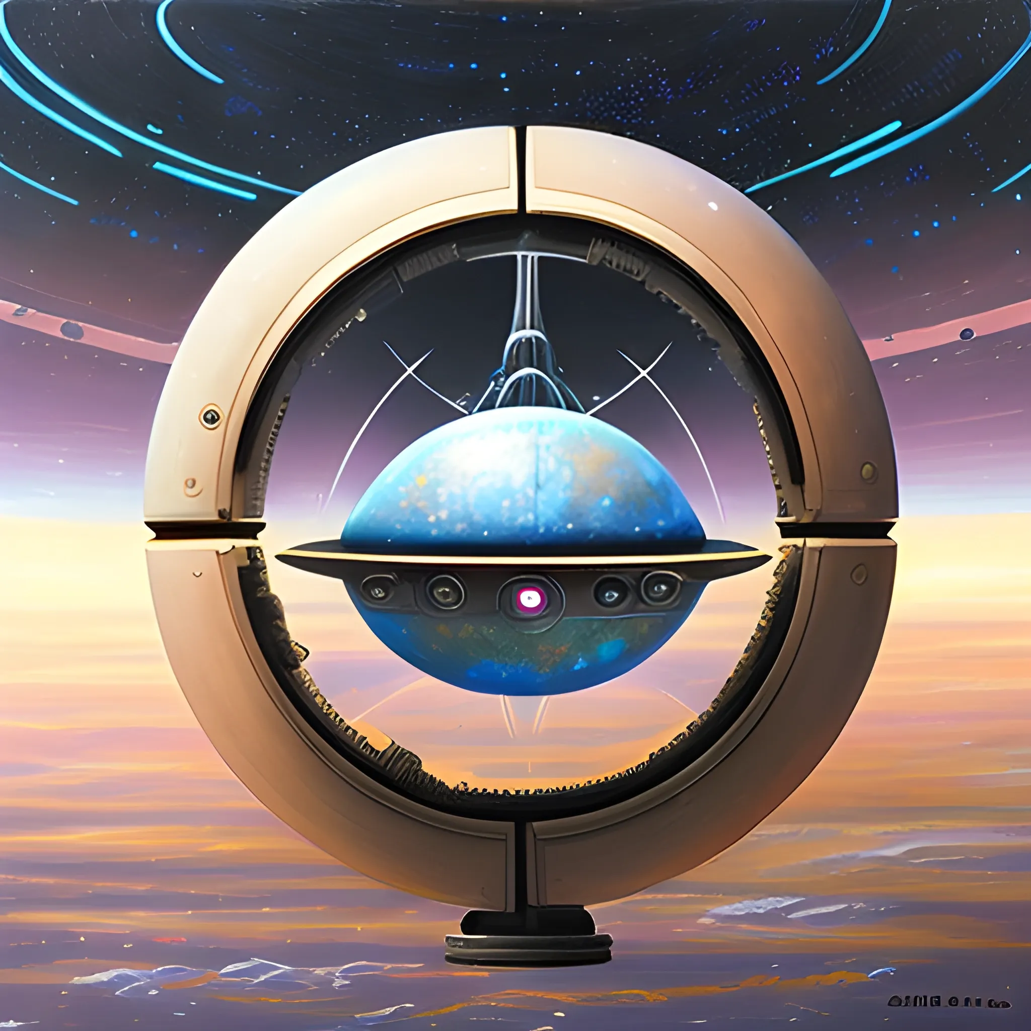 advanced world, technology, science, circle spaceship, Oil Painting