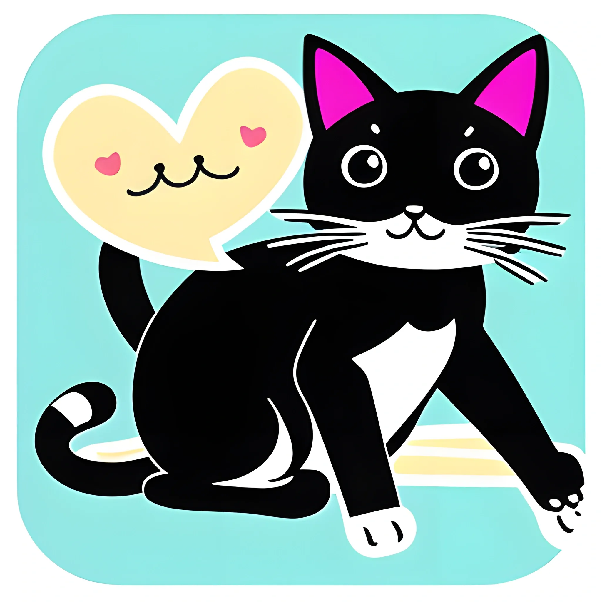 Design a cute cat sticker with a playful pose and an adorable expression.