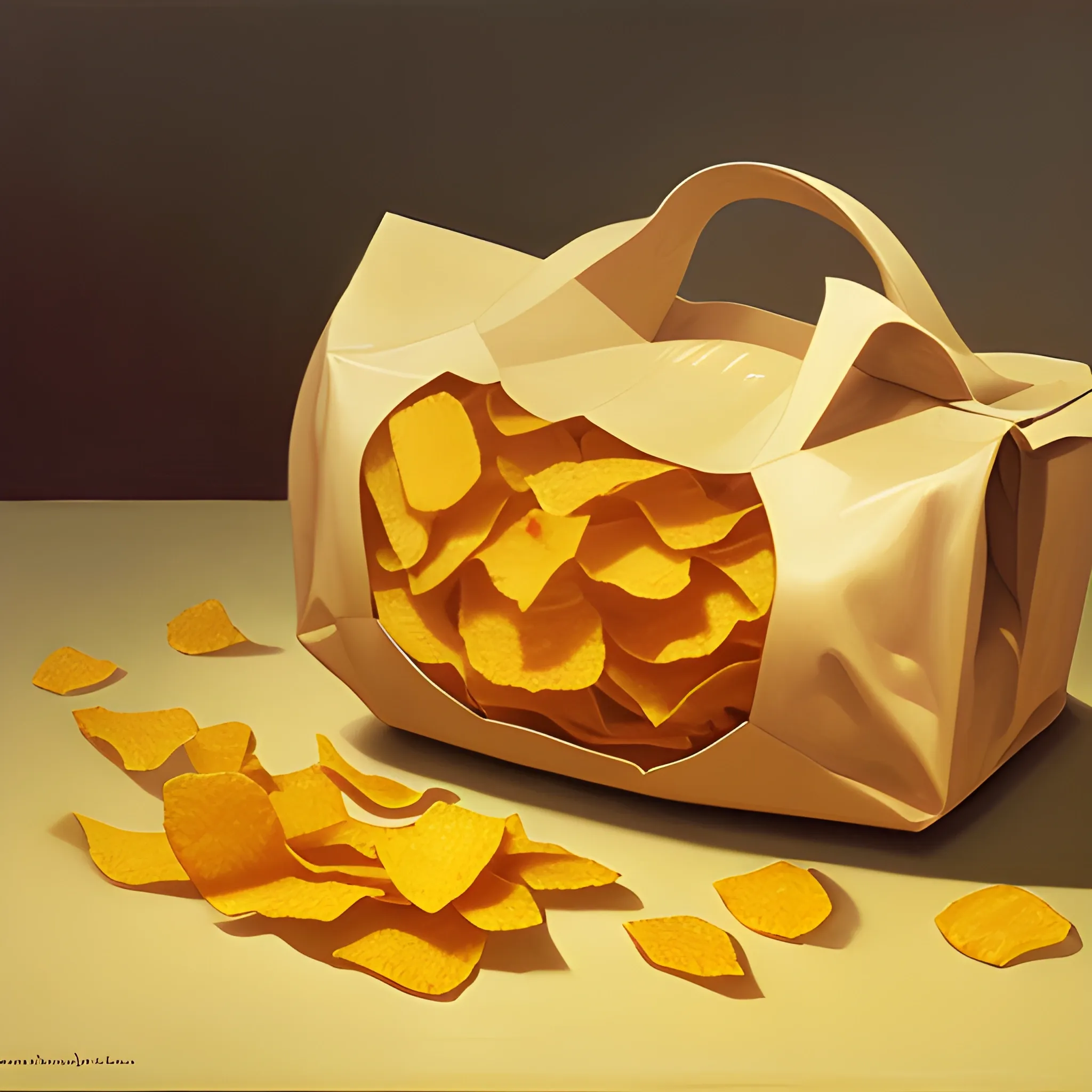 hyperreaslistic painting of a bag of potato chips by Claudio Bravo