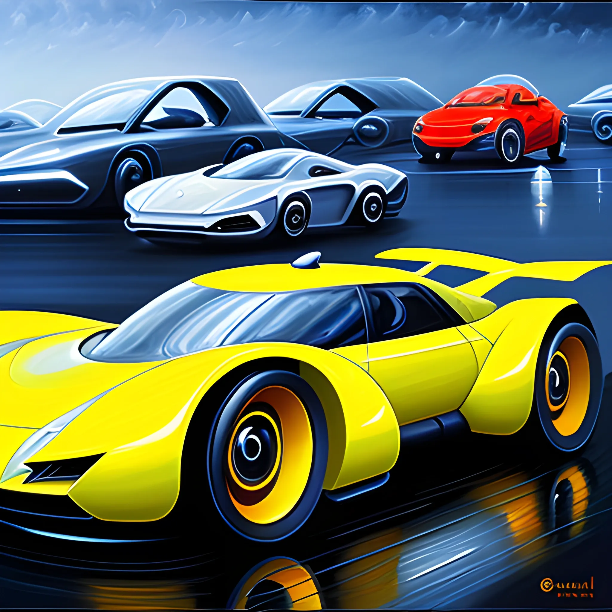 futuristic cars, Oil Painting