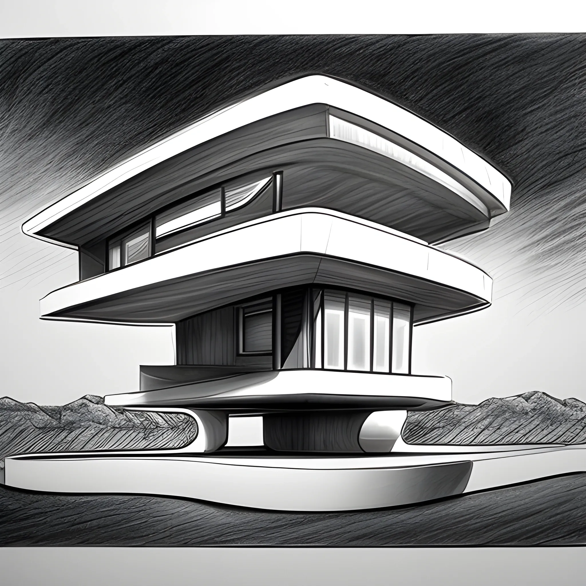futuristic house, Pencil Sketch