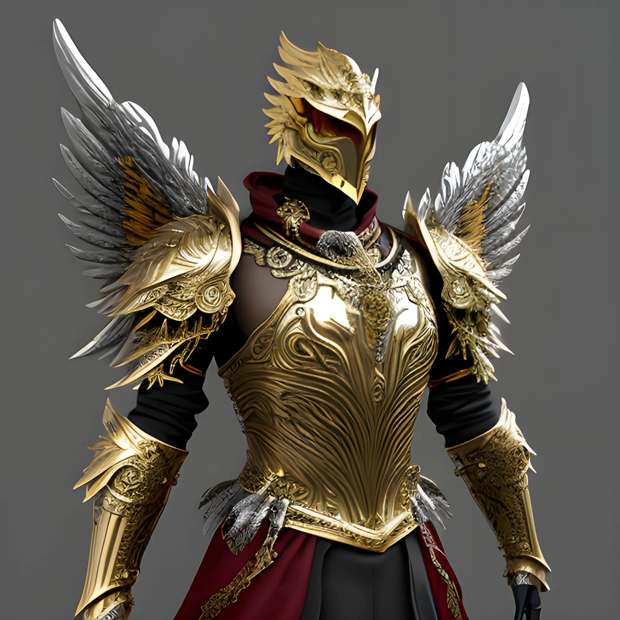 armor, phoenix ornaments, silver and gold, ray tracing, high details,  fantasy, a male, sharp focus, 