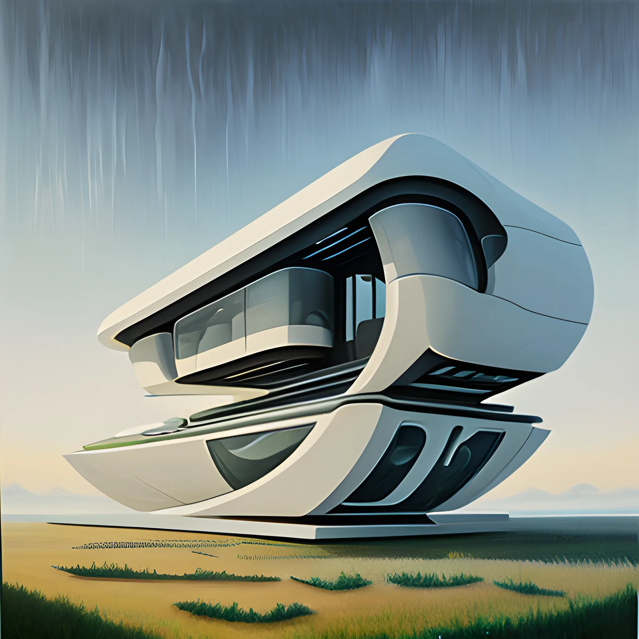 futuristic house, Oil Painting