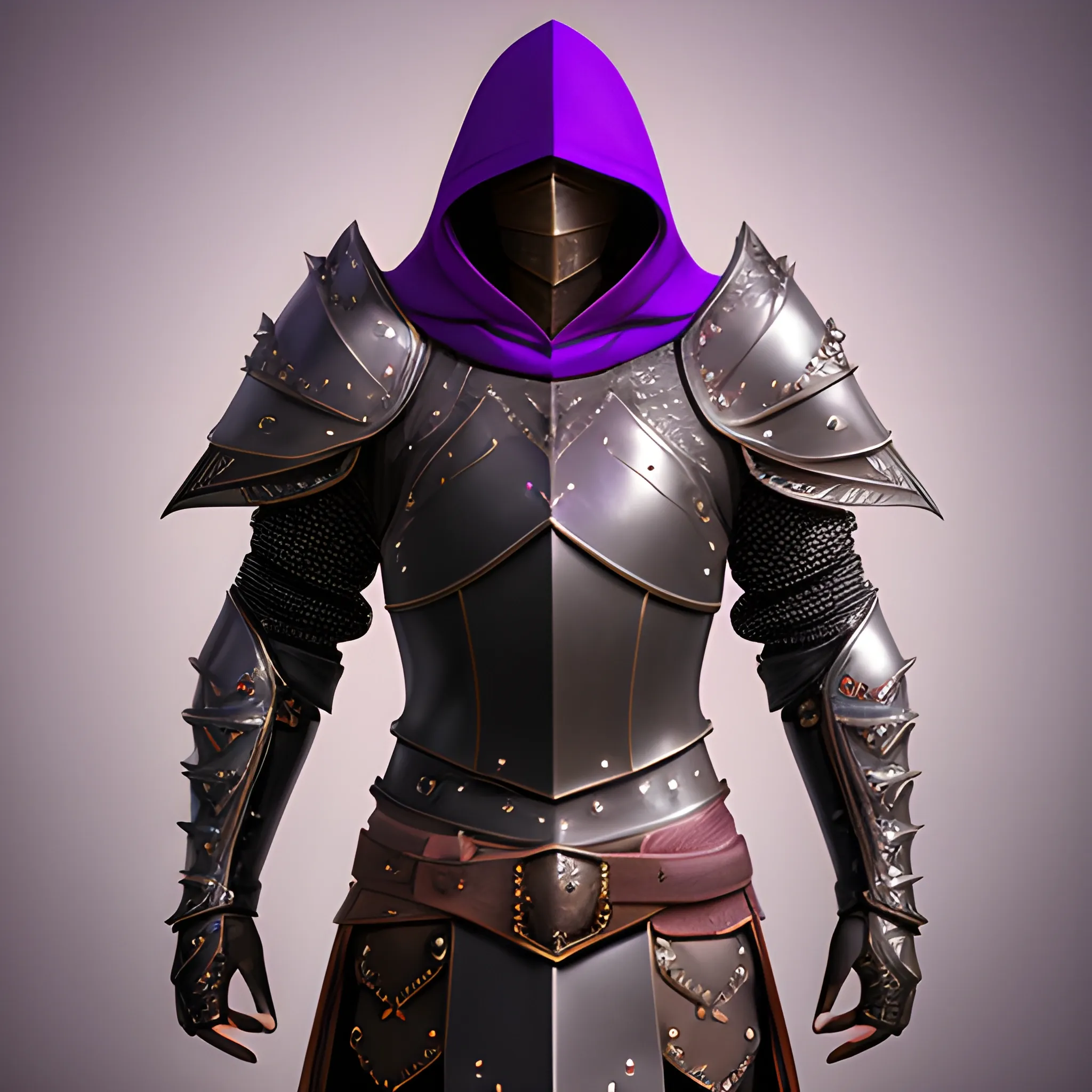leather armor,  fantasy, stylish, elegant, with purple elements with a hood, ray tracing, high details, sharp focus