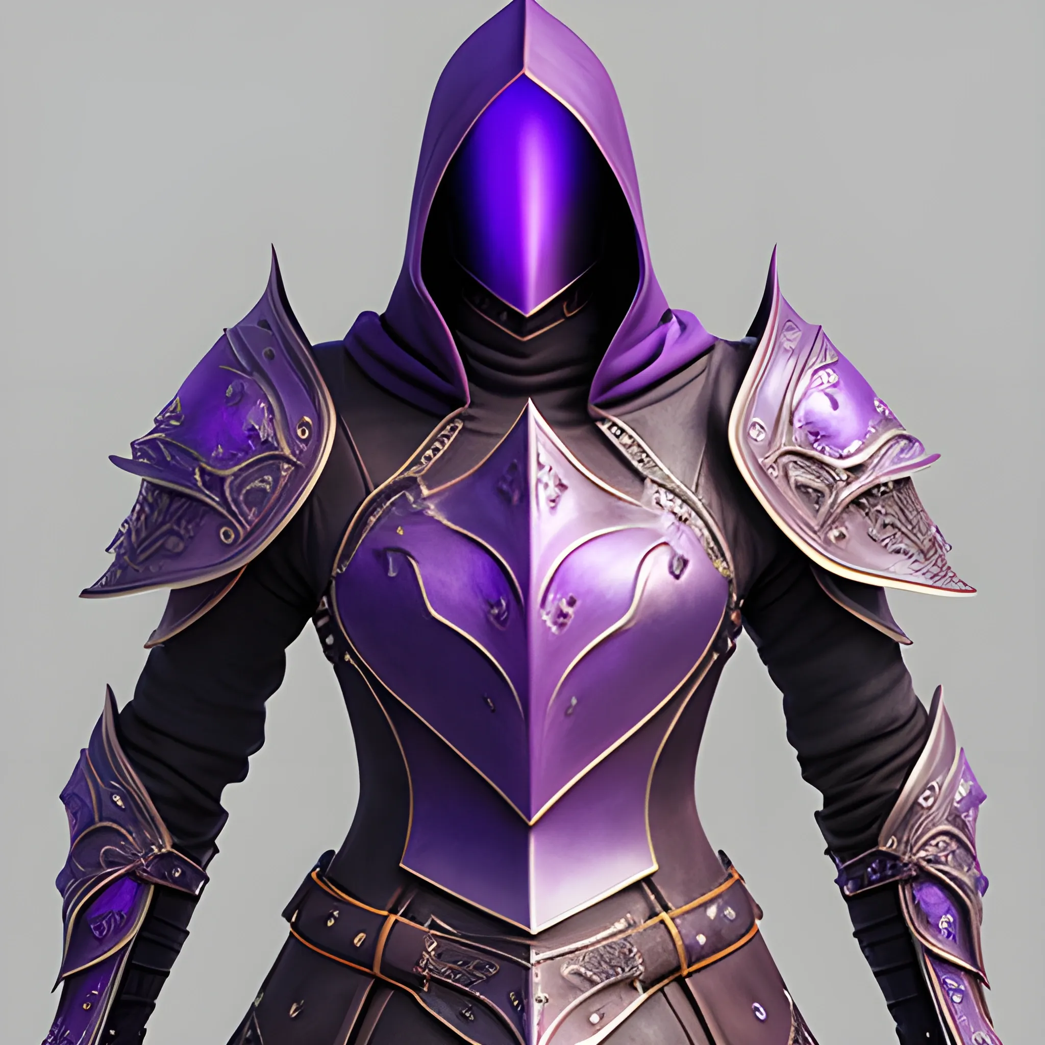 leather armor,  fantasy, stylish, elegant, with purple elements with a hood, ray tracing, high details, sharp focus, concept art
