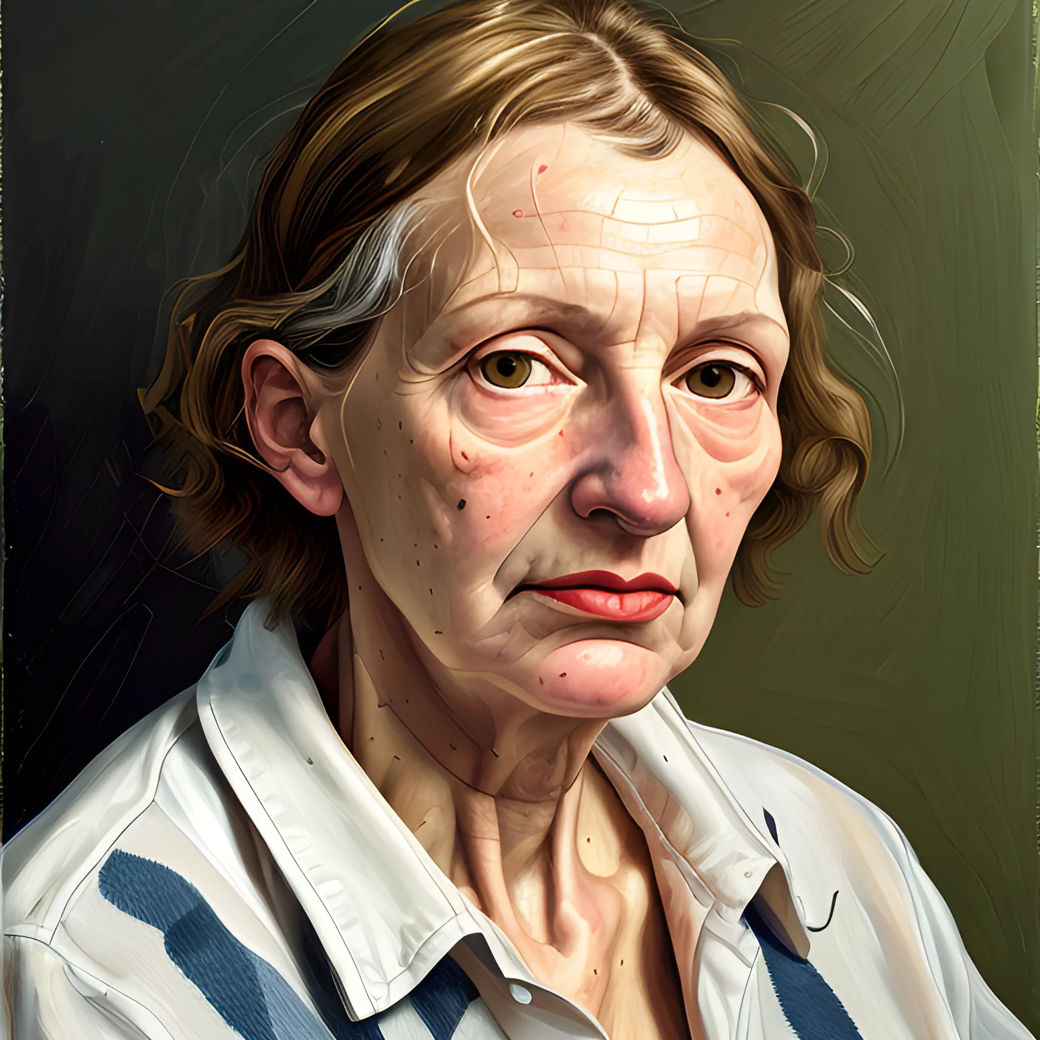 high quality high detail painting by lucian freud, hd, portrait of woman, photorealistic lighting 