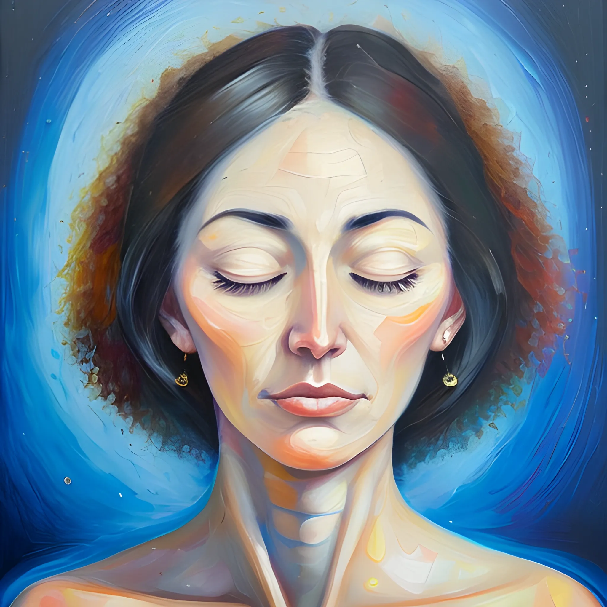 woman with her eyes closed, conected to her intuition, Oil Painting