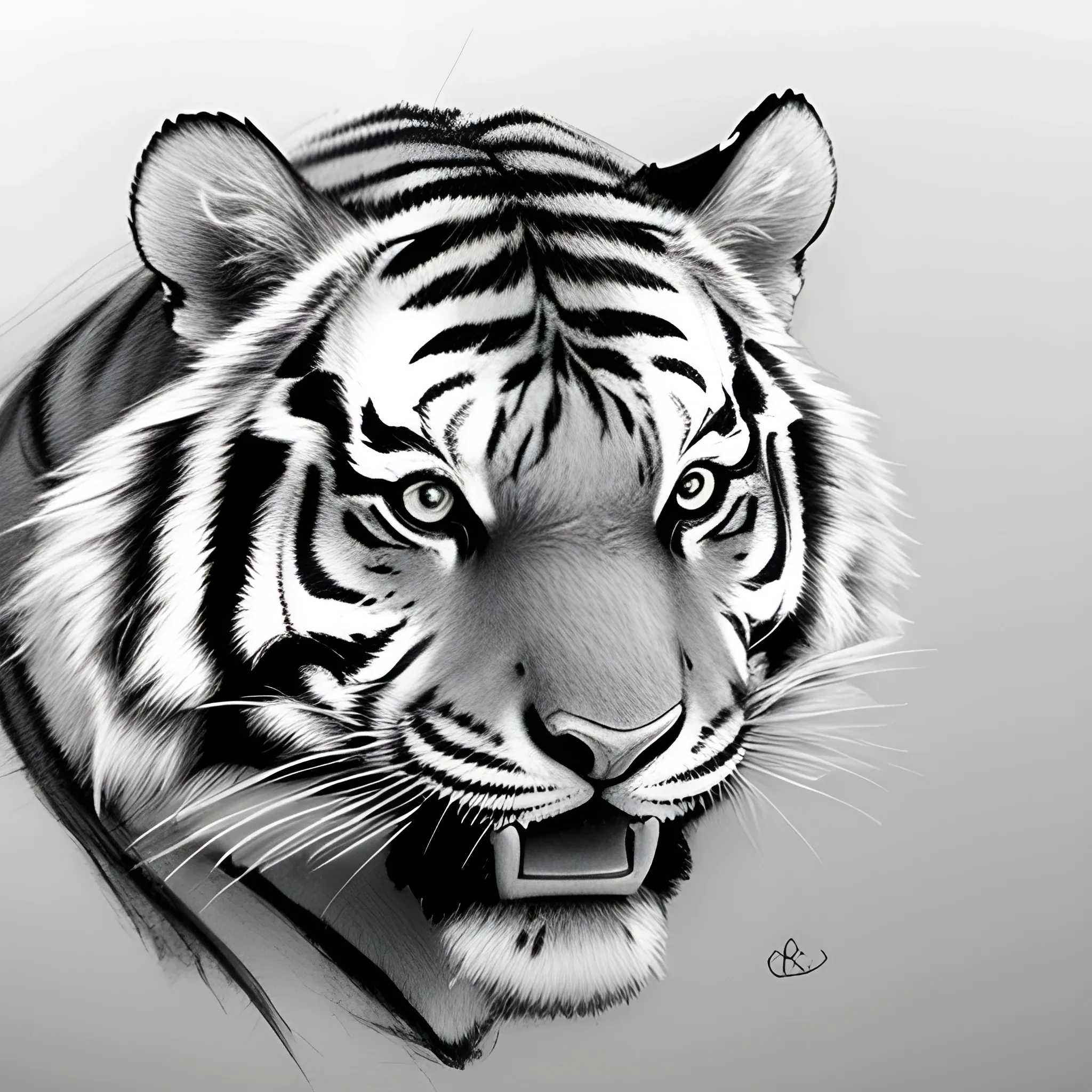 Beautiful Black and White Tiger Pencil Sketch · Creative Fabrica