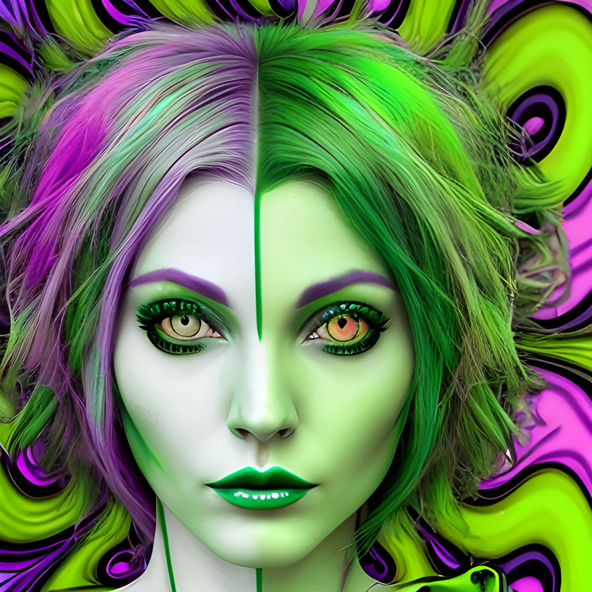 Green haired woman, Trippy, Trippy