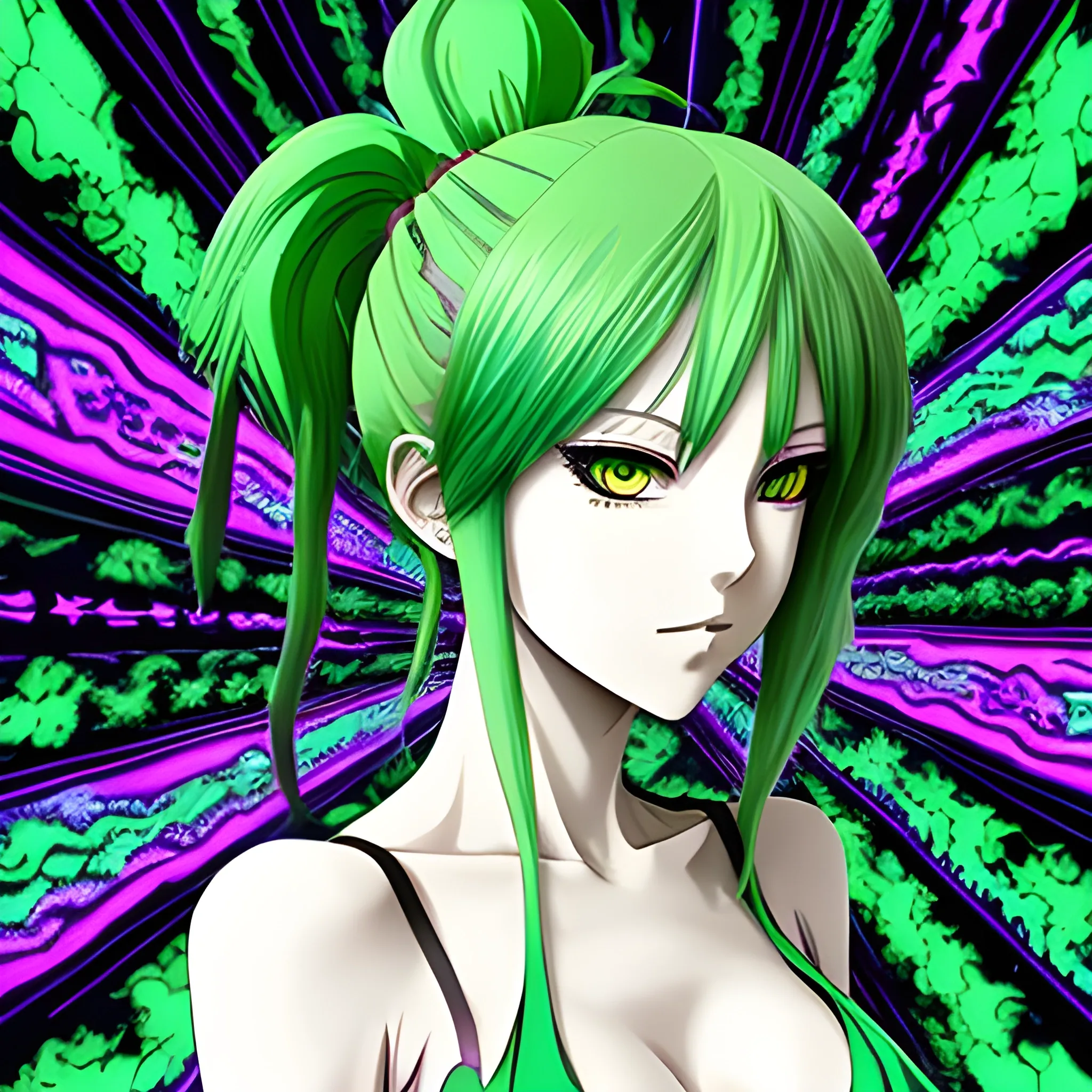 Green haired woman, Trippy, anime