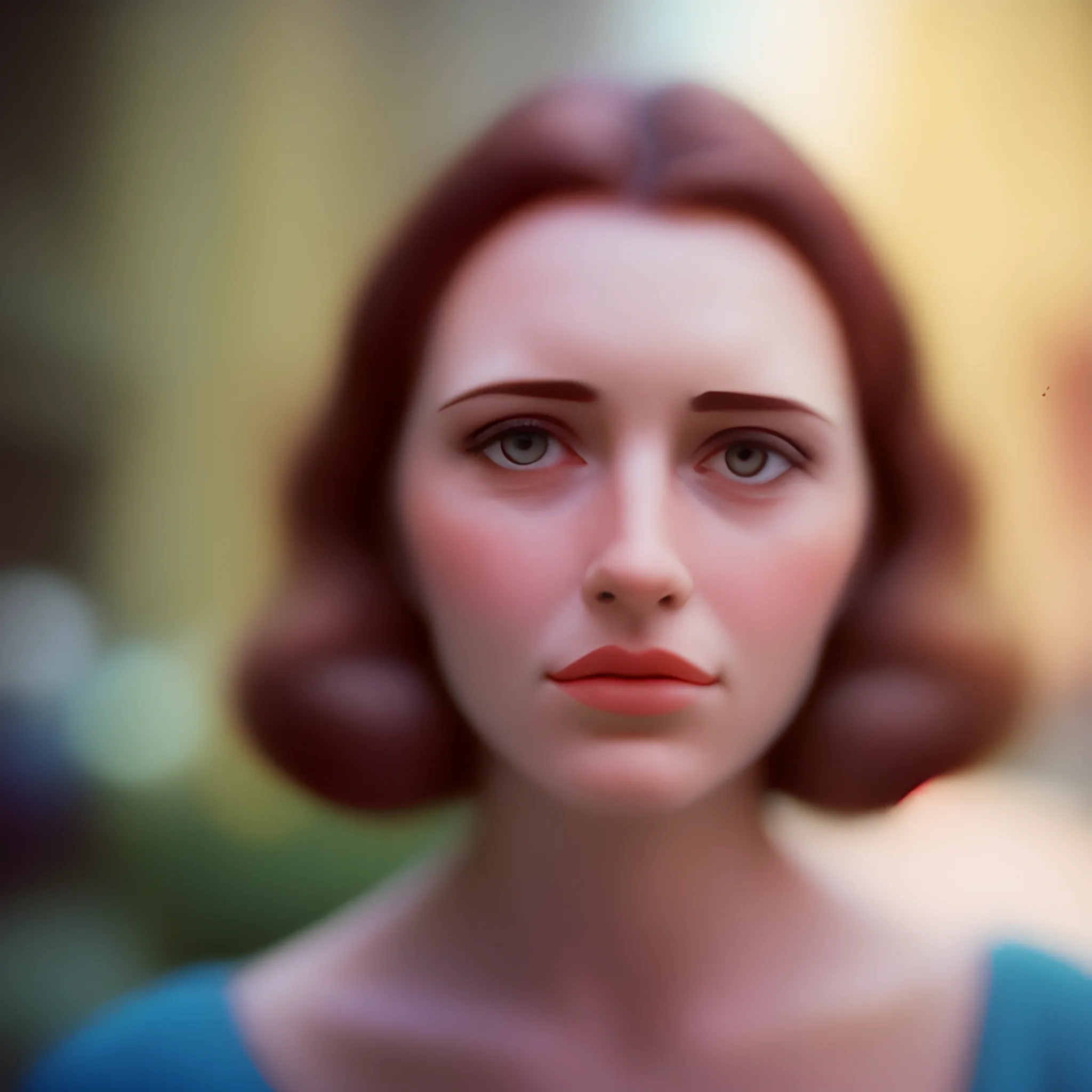 portrait of woman, hyper-realistic, 35mm lense, depth-of-field, vintage colour film stock , Cartoon