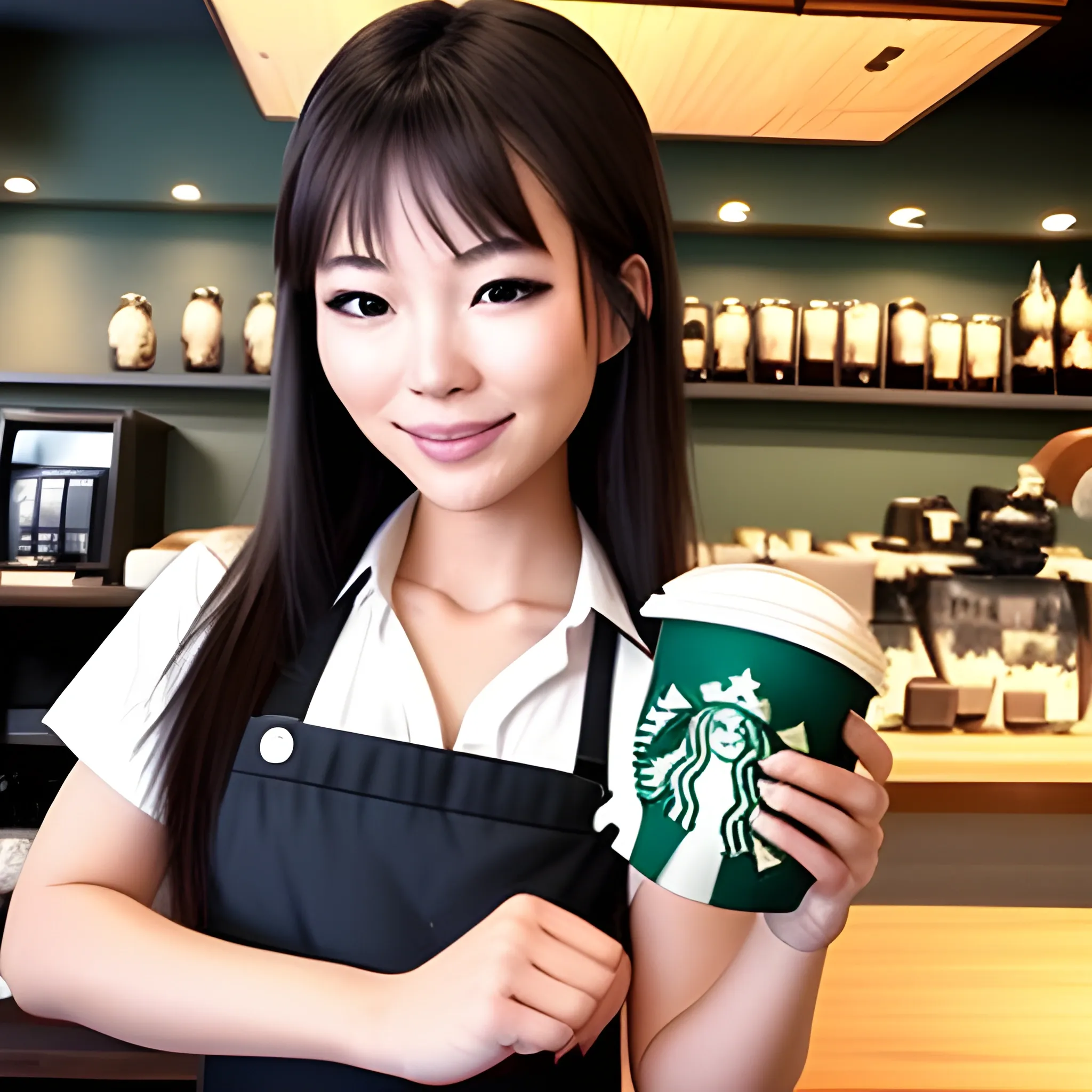 pretty asian starbucks barista