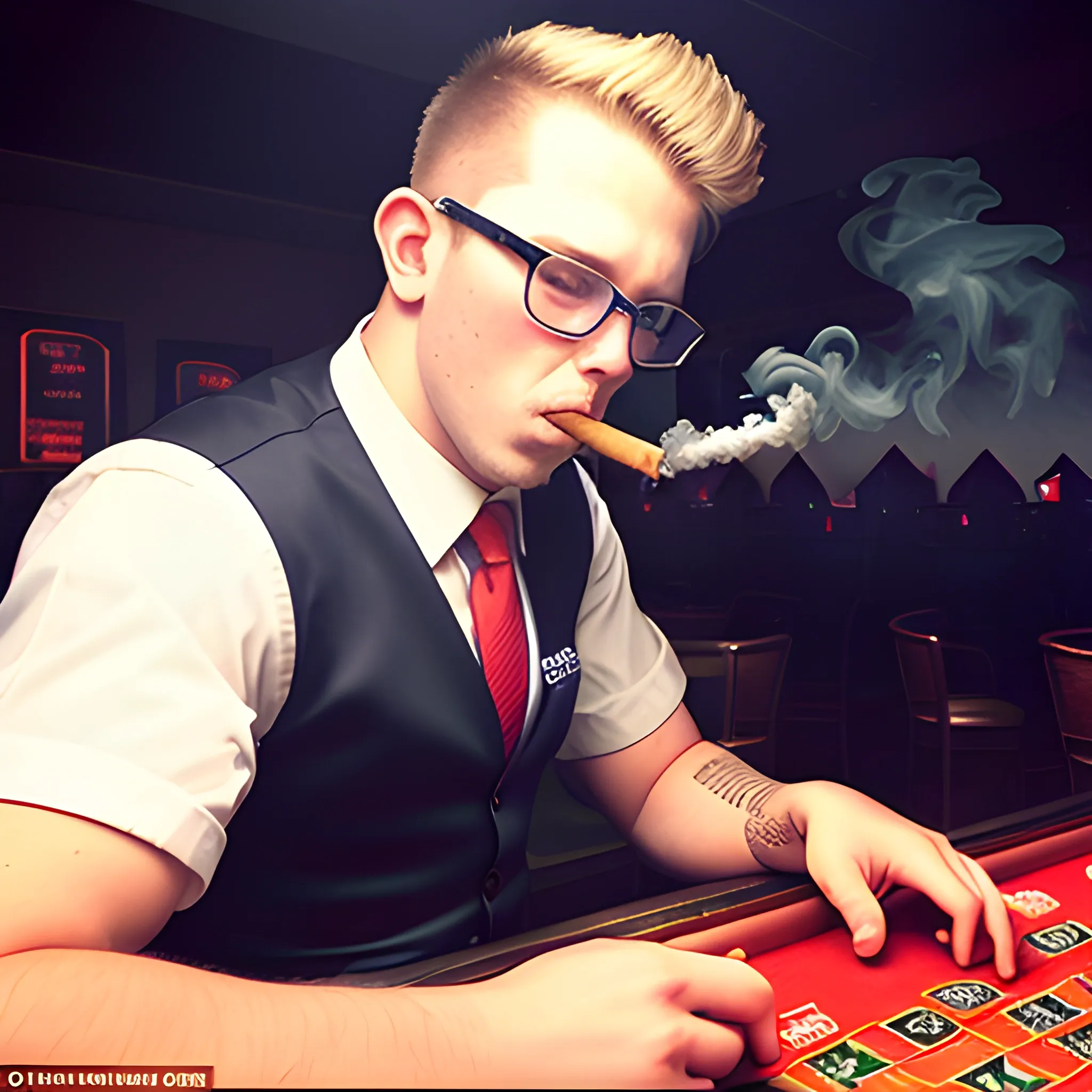 ugly right wing churchie smoking cigs and playing slots