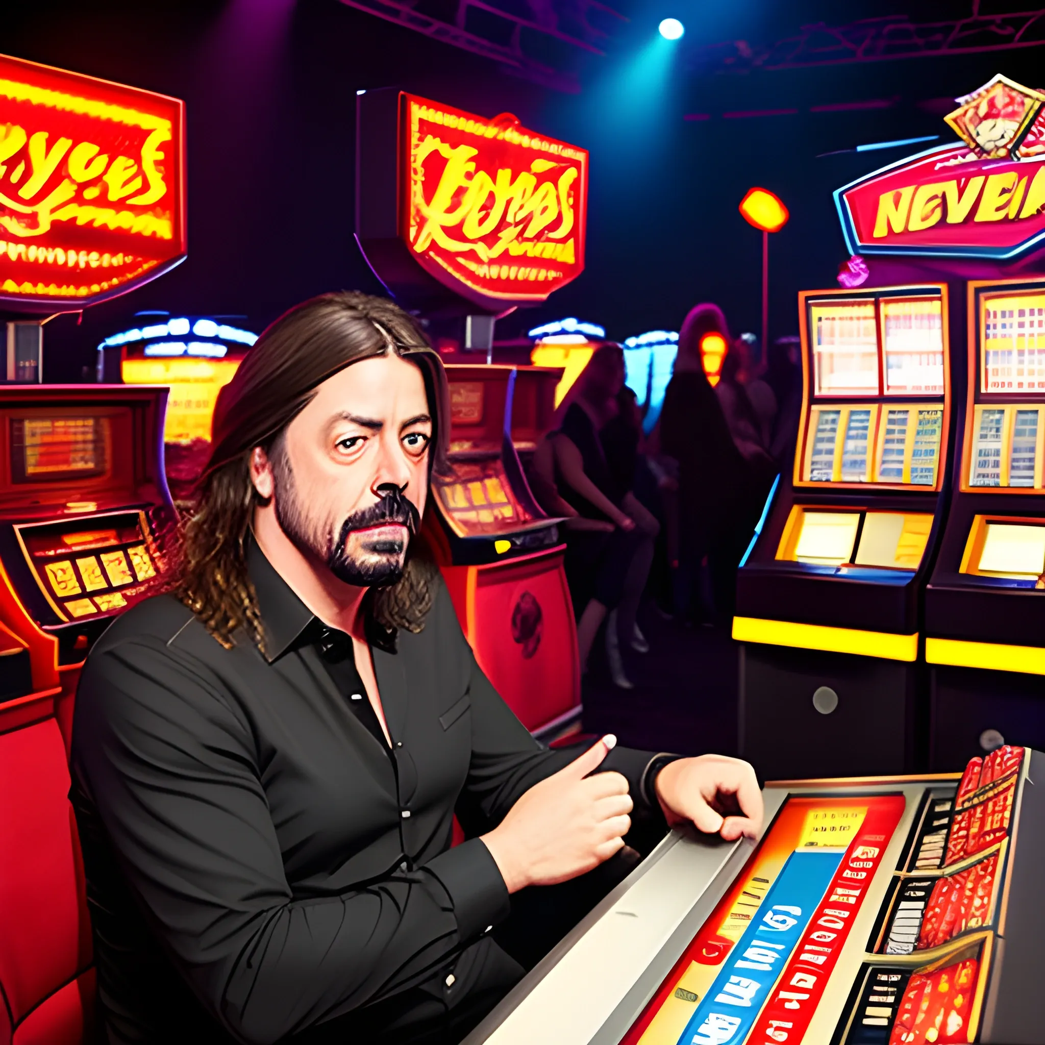 unemployed dave grohl impersonator playing slots with his kids