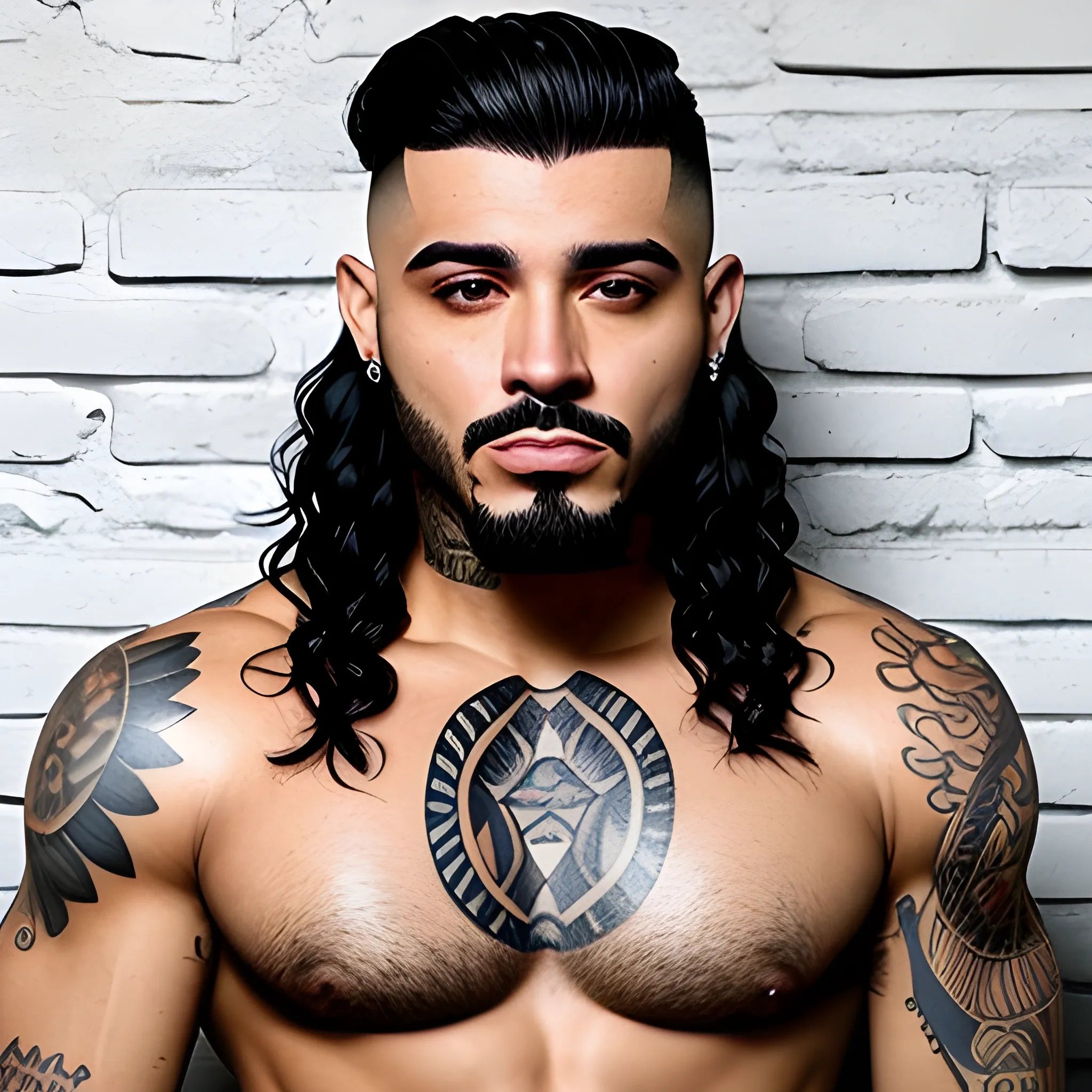 Latin colombian young man hair face tatto trap rap serio