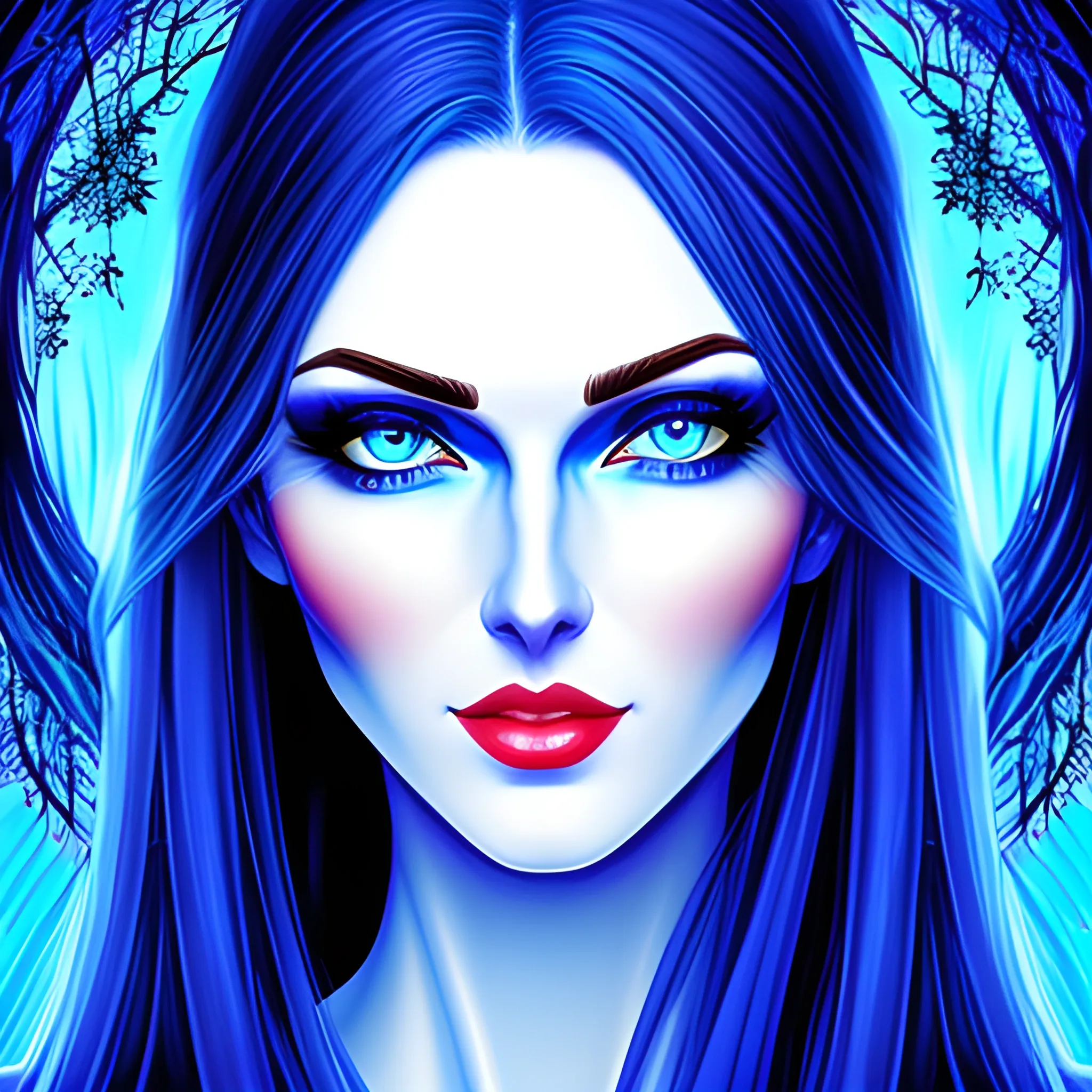 Beautiful girl with blue eyes, high detail, blue scene, hauntingly beautiful illustration