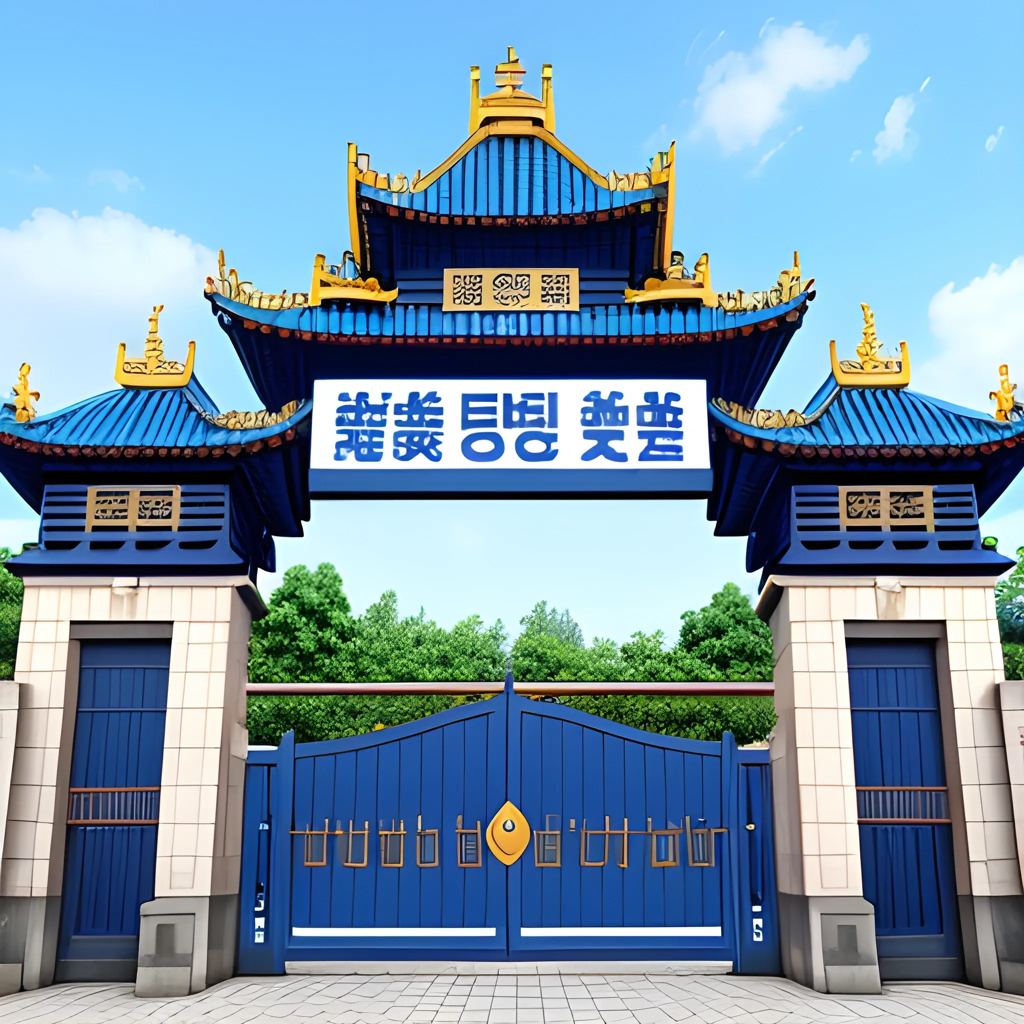 a big gate of a university, big gate reads english name is 'GDOU',very big,more blue,8k,3D,have a title,title is 'GDOU'