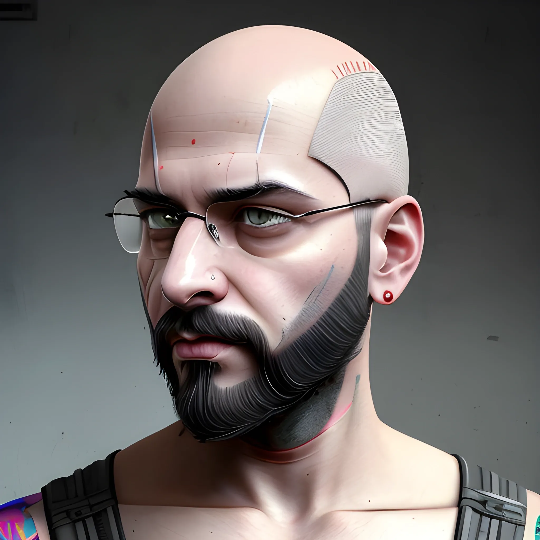 bald shaved hair, with full beard, cyberpunk, rahul gandhi. Best quality, masterpiece, ultra high res,(photo realistic:1.4), surrealism, dream-like,credenza,Mr_MC_S-ART_V1, <lora:Mr_MC_S-ART_V1:0.9>