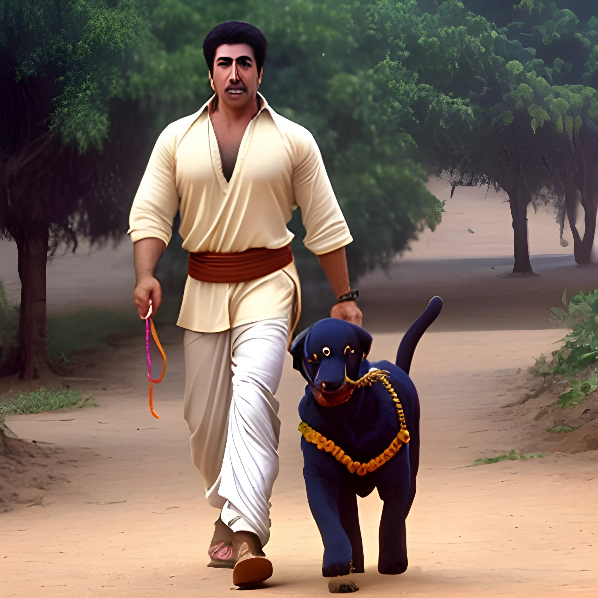 sunny deol, aladin, happy, positive attitude, big soulful violet eyes, brown eyes and brown hair, walking a puppy