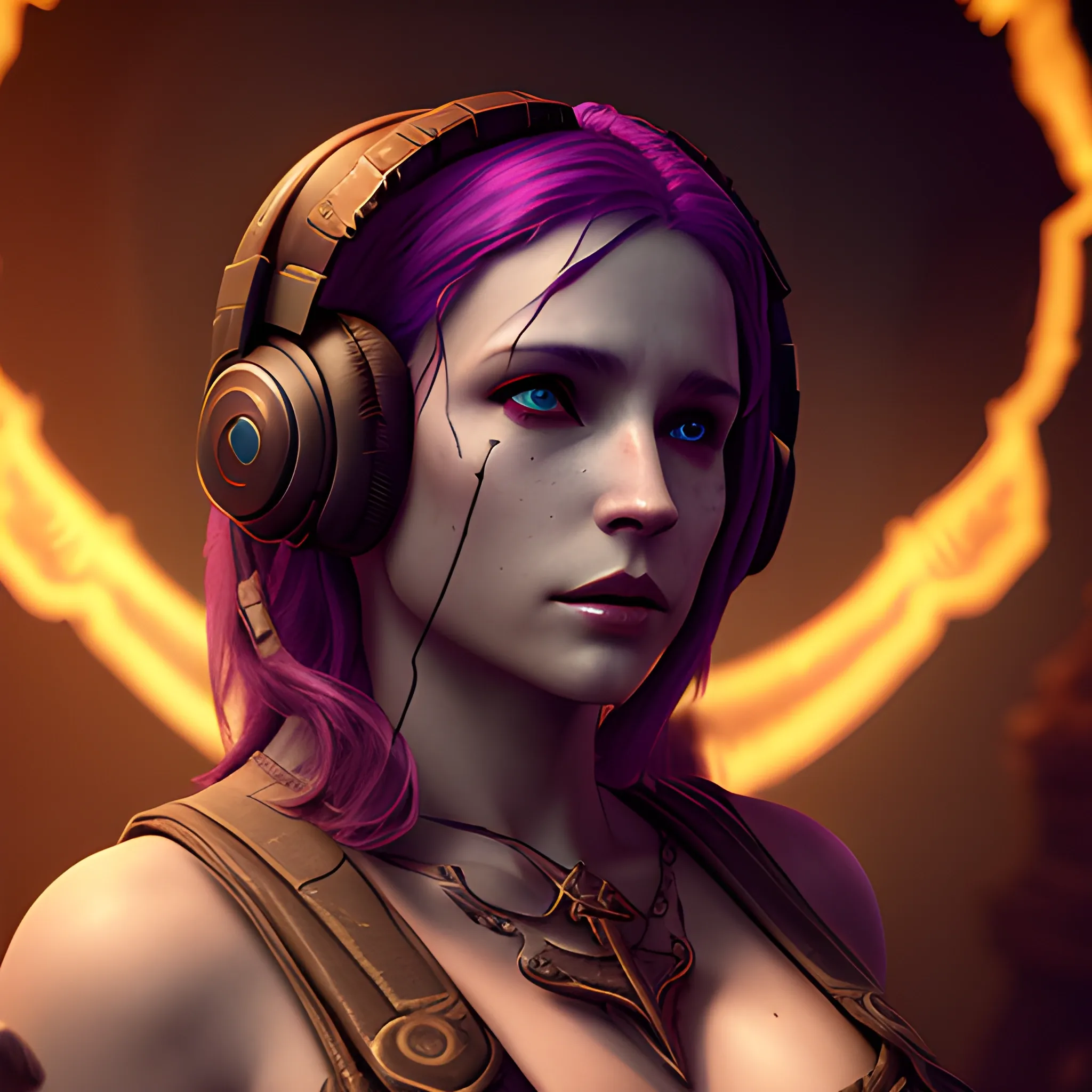 Lilith wearing headphones from diablo 4, cinematc 4k, high quality