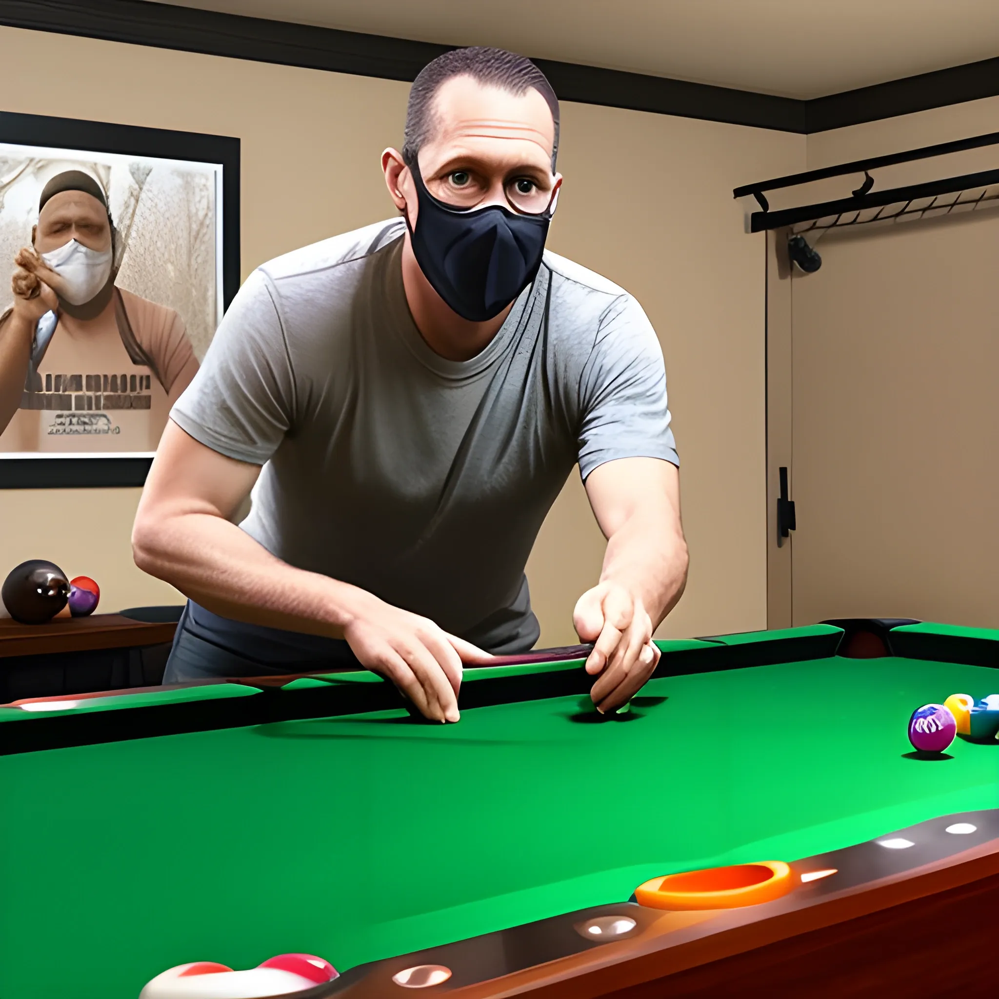 40 year old skinny man who likes to play pool in his basement and rakes leaves outside. always wears a face mask, is very liberal. known for simping to women