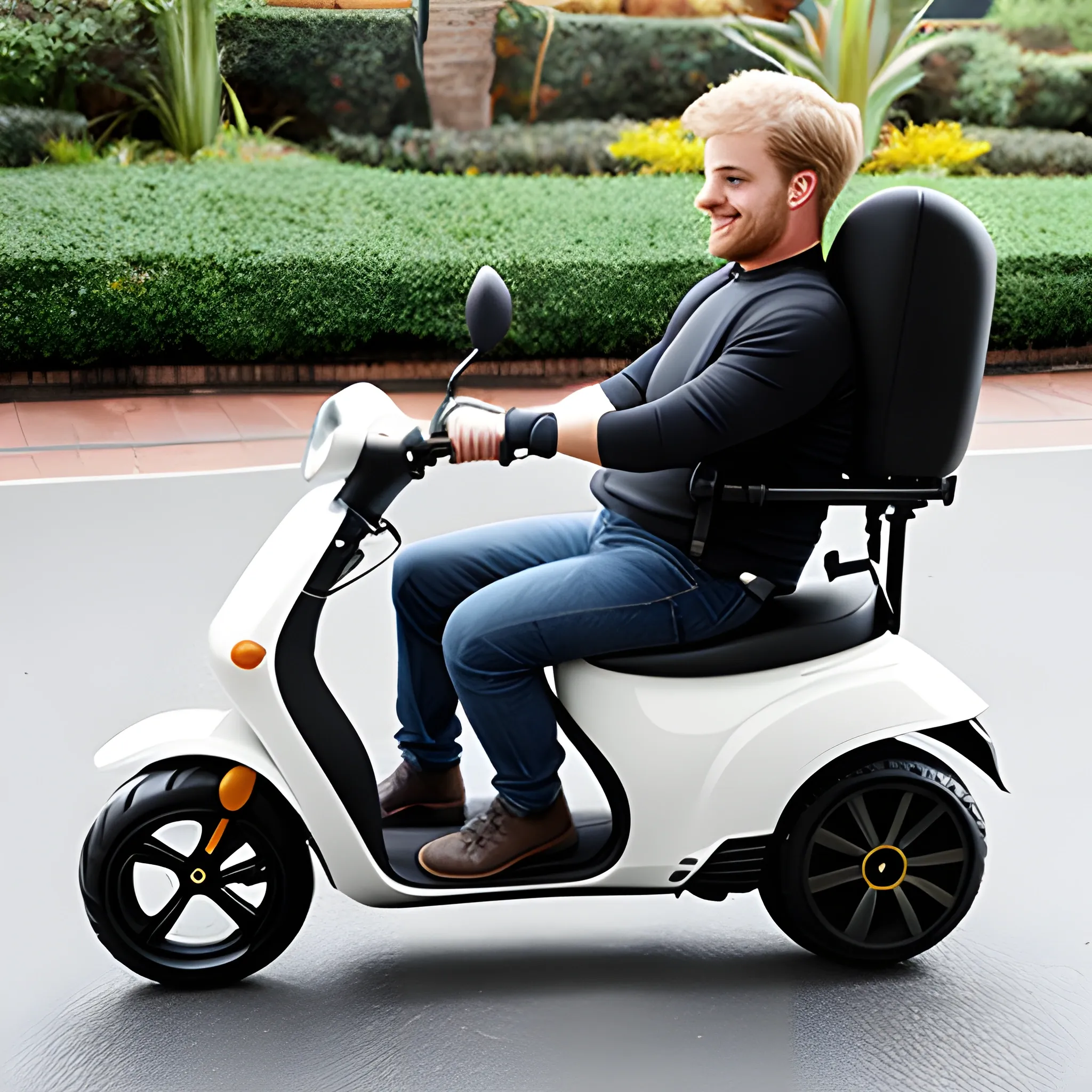 australian dwarf riding an electric scooter whilst carrying an expensive pillow