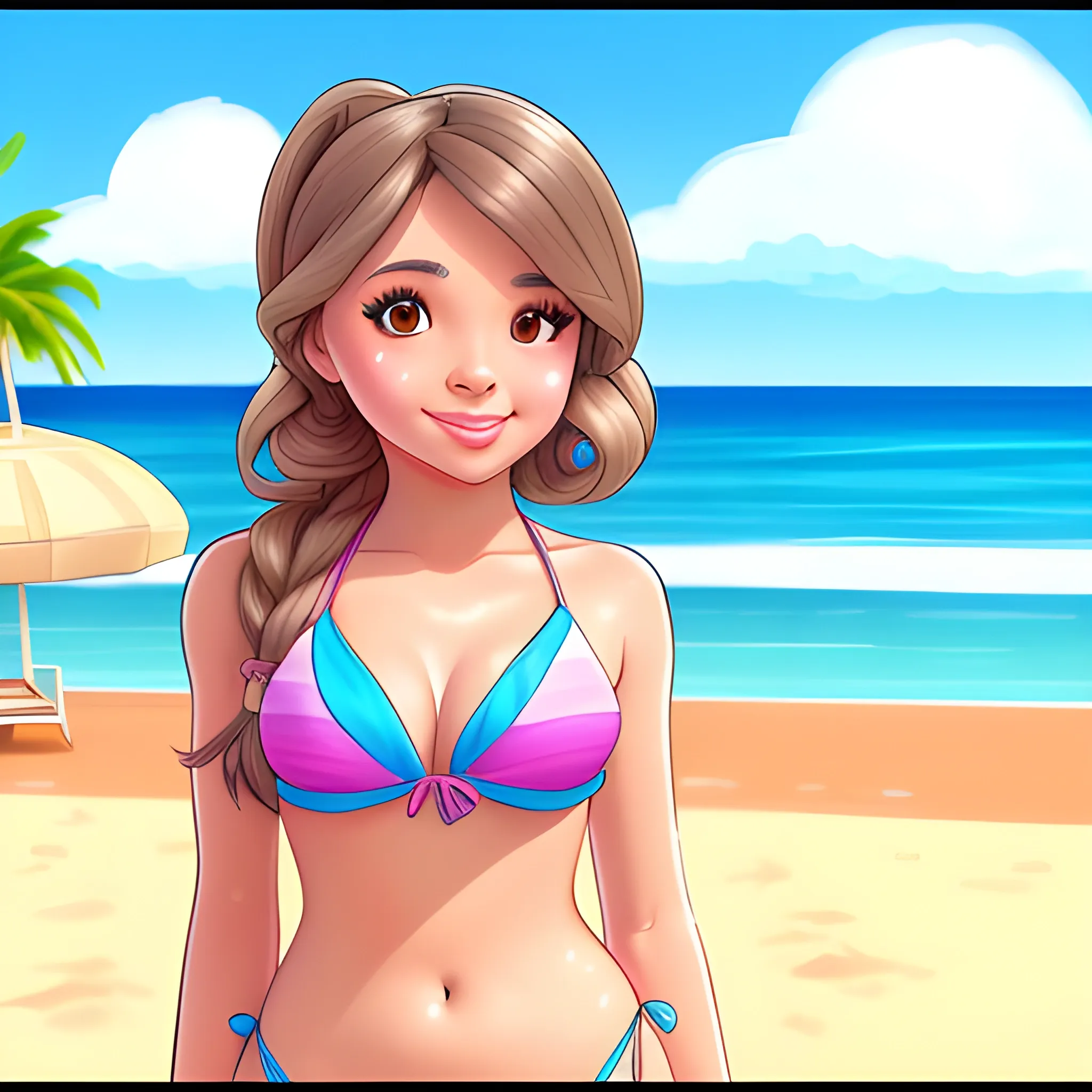 Pokimane beach bikini beautiful 4k, Cartoon, Pencil Sketch