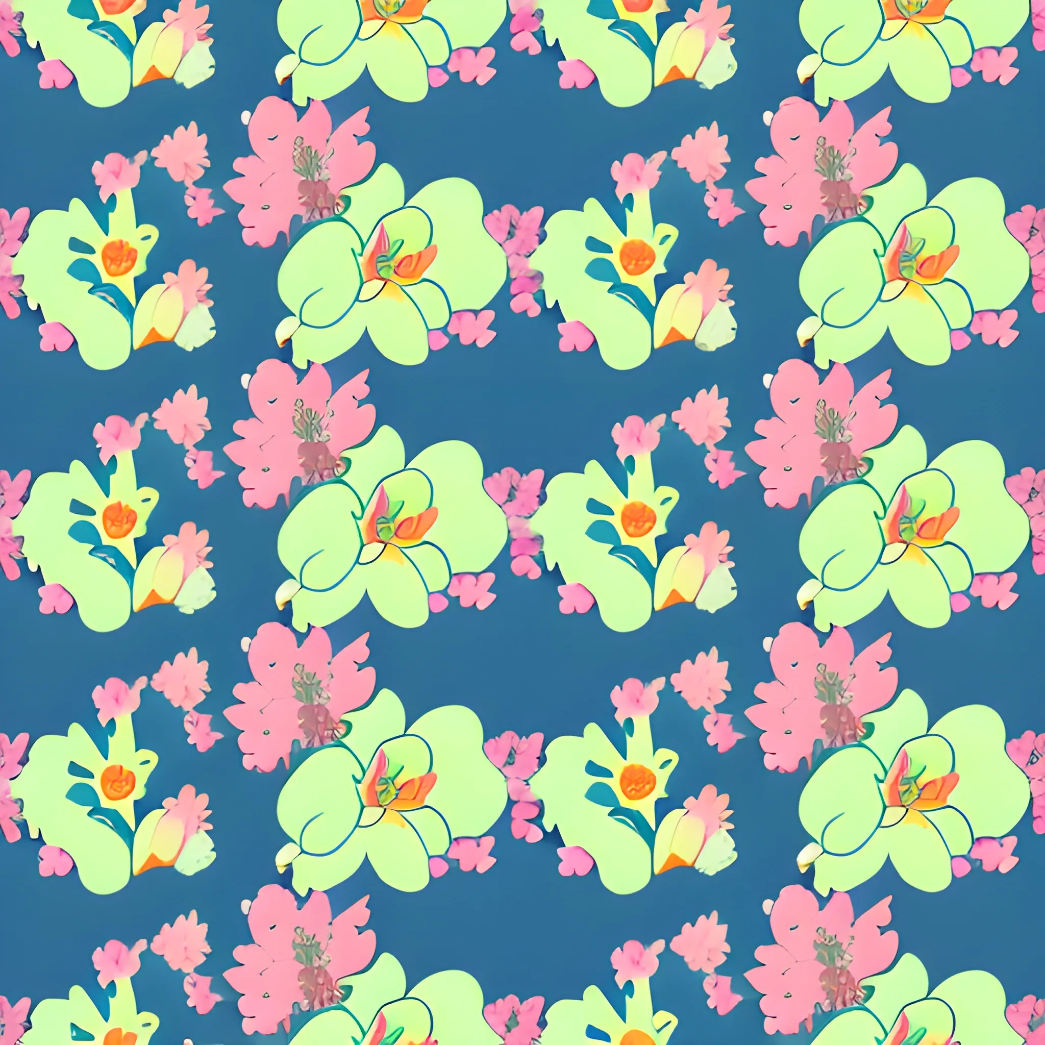 Aesthetic Flowers :: retro design pattern :: multi-color :: simple --ar 2:3 --quality 2 --s 750, Cartoon