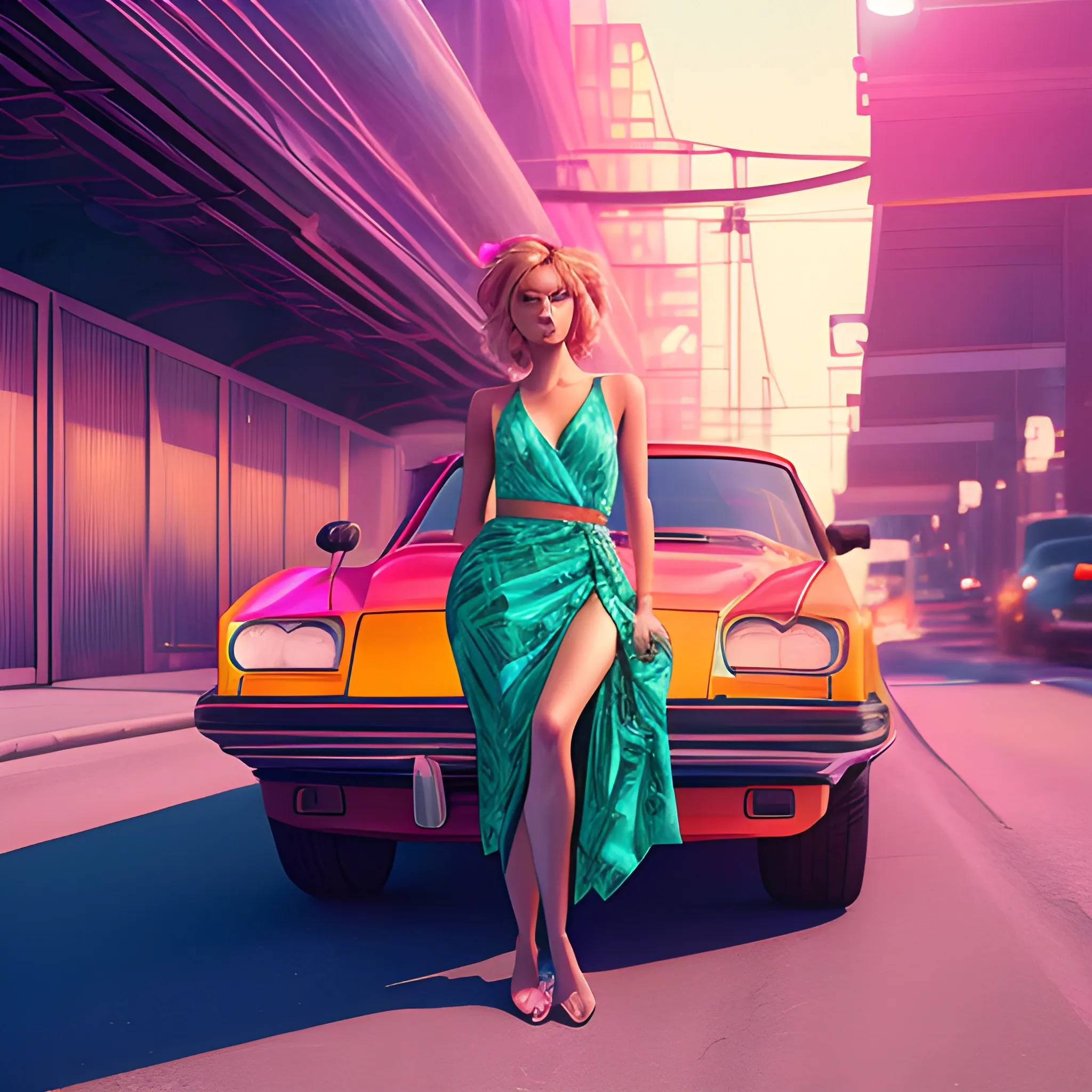 commercial photo the pretty instagram fashion model in the red wrap posing, in the style of colorful geometrics, guy aroch, unreal engine 5, helene knoop, glowing pastels, bold lines, bright colors, sun-soaked colours, Fujifilm X-T4, Sony FE 85mm --ar 900:1600 --s 750 --style raw --v 5. 1, lofi hiphop vaporwave late night highway vibe photoreal intricate detail
