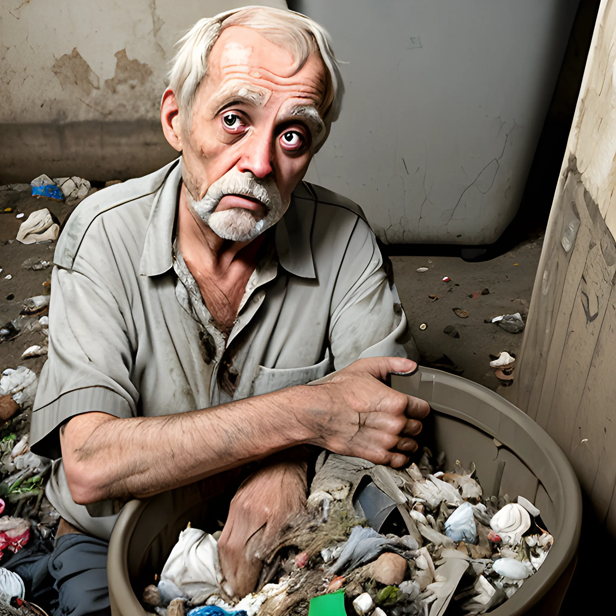 Dirty old man in real garbage