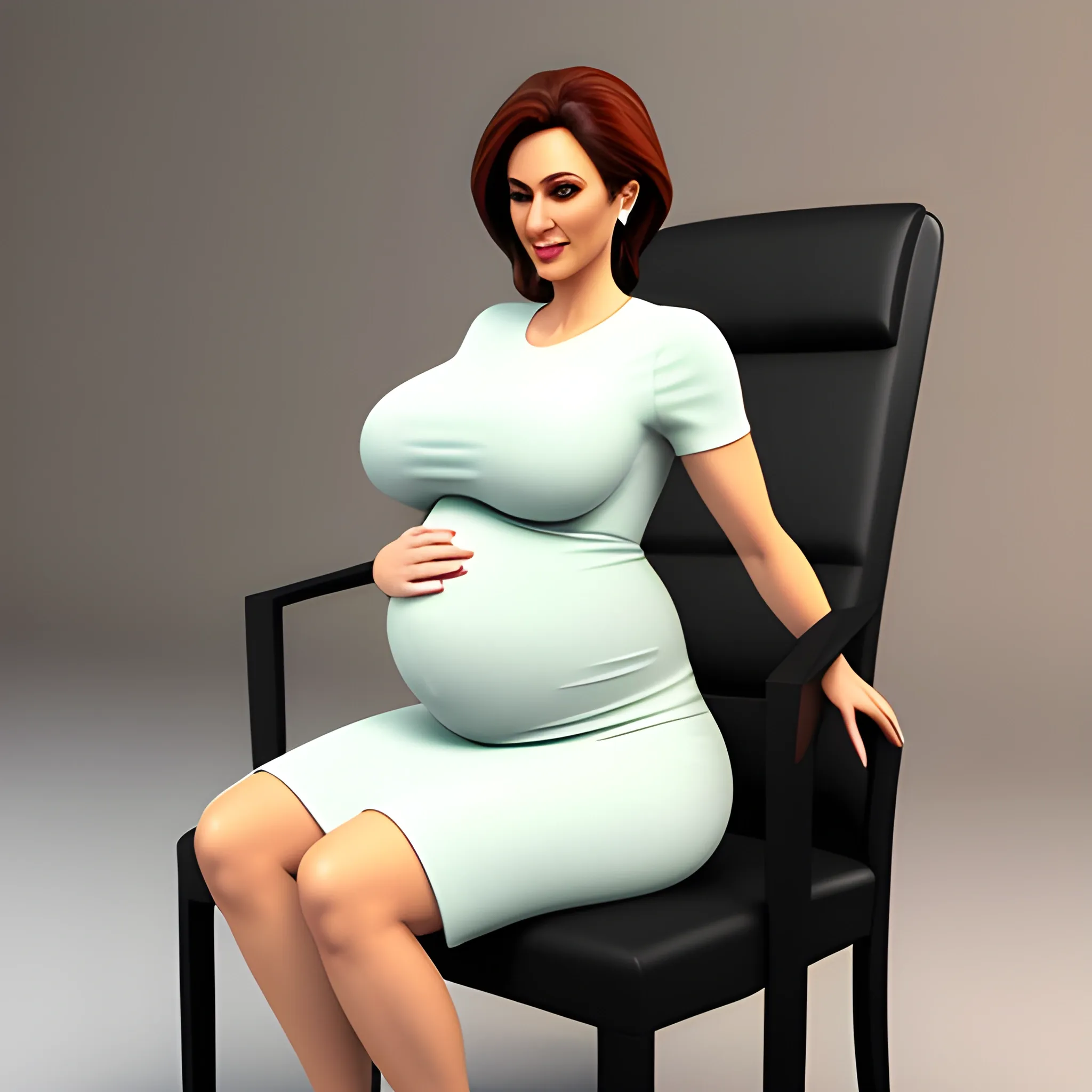 1girl,sitting on a chair ,pregnant, 3D