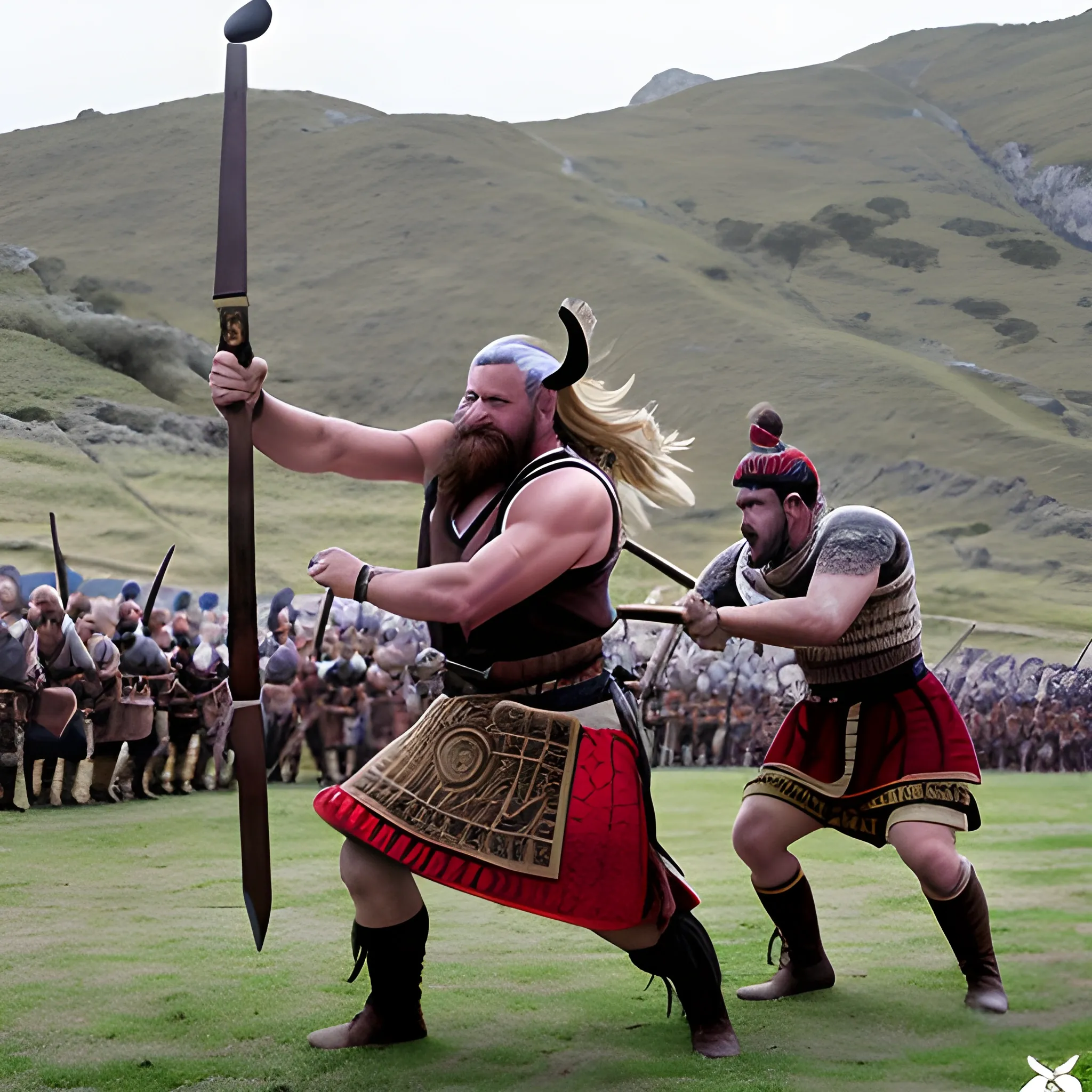 fuerte guerrero vikingo, peleando en batalla contra el ejercito ingles, Trippy