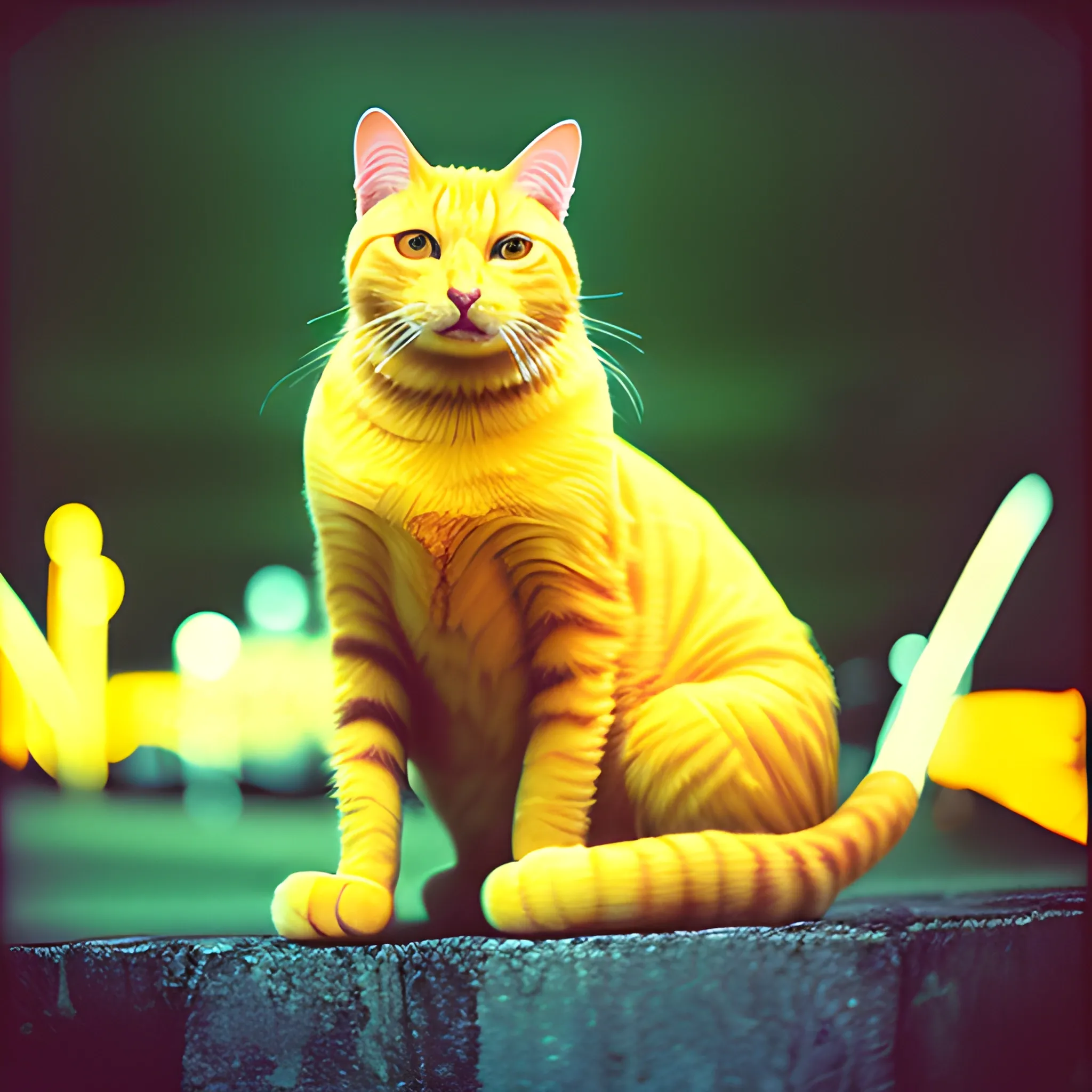 yellow cat king, epic art photography, film style canon ae-1, lightyellow