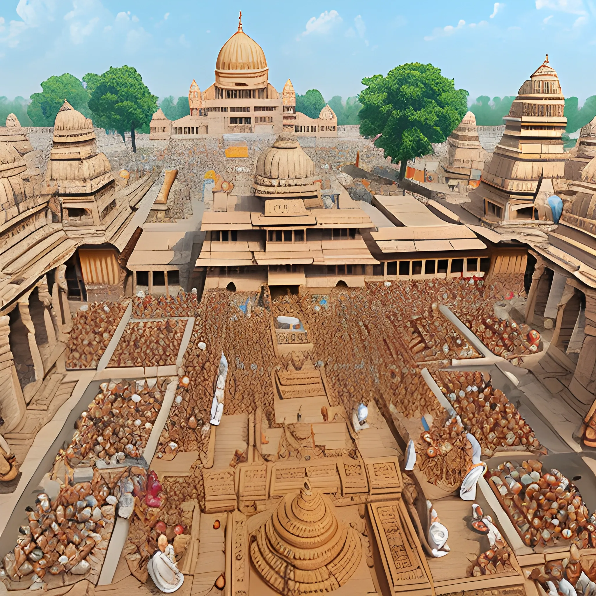 a picture of Ayodhya city during Rama period with lots of devotees, sadhus and hindu monks, best quality, high definition, very detailed, ultra realistic, several devotees