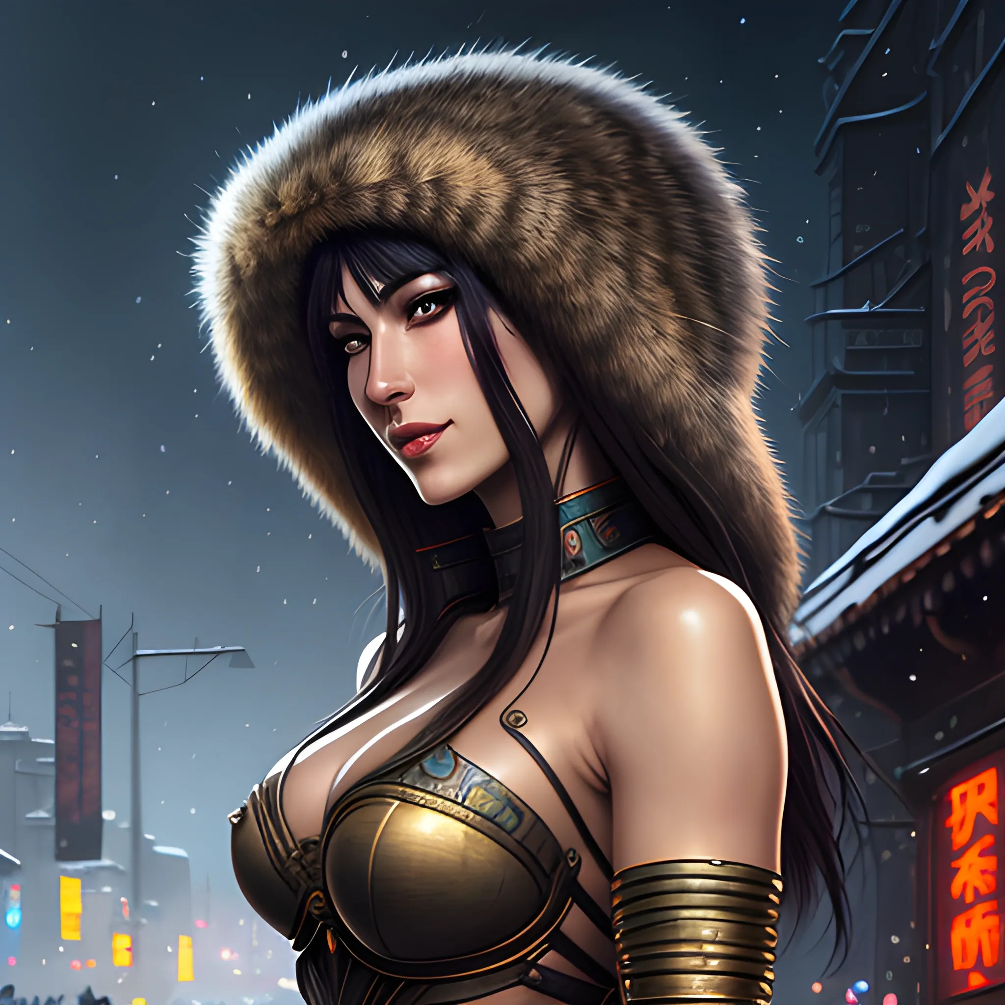 female siberian Russian concubine with slim curvy body, wearing a ushanka, at night, 1400s, painting by gaston bussiere, greg rutkowski, yoji shinkawa, yoshitaka amano, tsutomu nihei, donato giancola, tim hildebrandt, oil on canvas, {full body shot:from behind shot:looking over shoulder}, traditional russian clothing, trending on artstation, featured on pixiv, cinematic composition, extreme detail, metahuman creator, (best quality:1.4), ((masterpiece)), ((realistic)), (detailed), portrait_of_exotic_girls, seductive_smile, (((sexy))), godrays, dust in the air