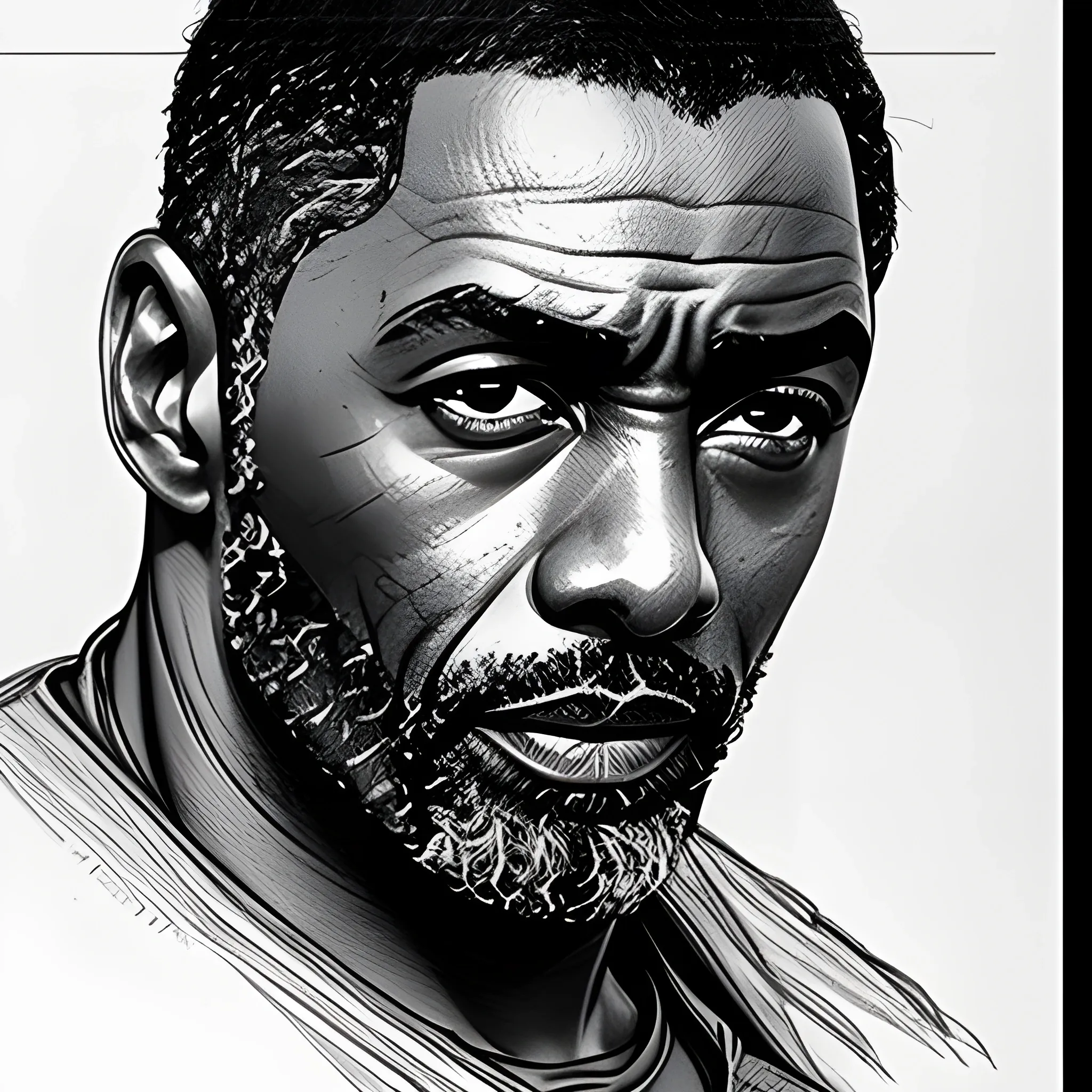 the expanse, scientist, idris elba, looking at handheld screen
, Pencil Sketch